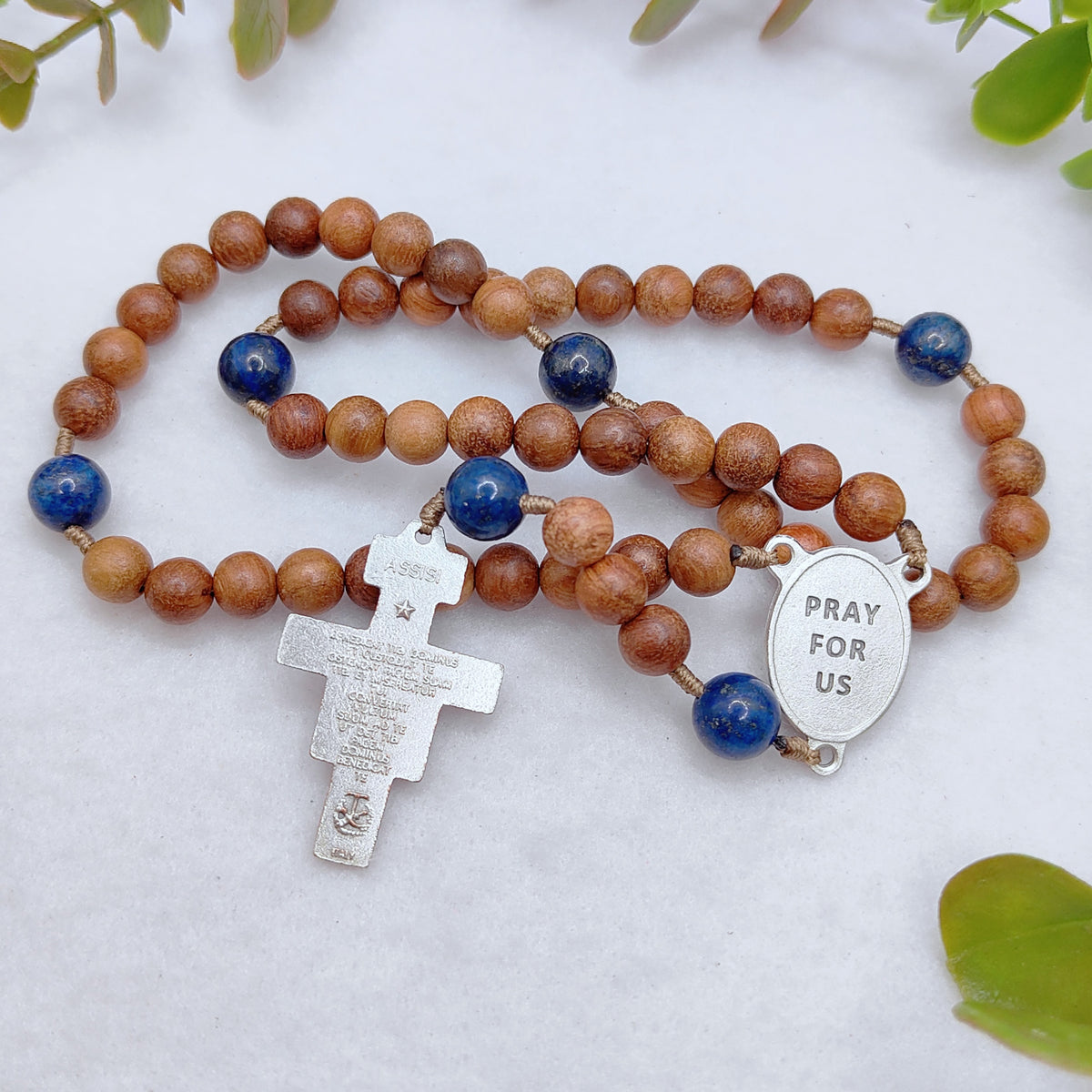 St. Francis of Assisi Peace & Creation Wood & Lapis Lazuli Rosary