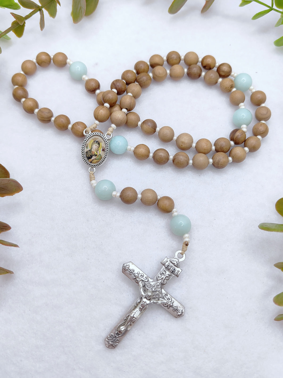 Our Mother of Perpetual Help Olive Wood & Amazonite Rosary