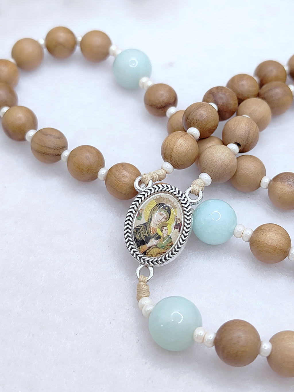 Our Mother of Perpetual Help Olive Wood & Amazonite Rosary