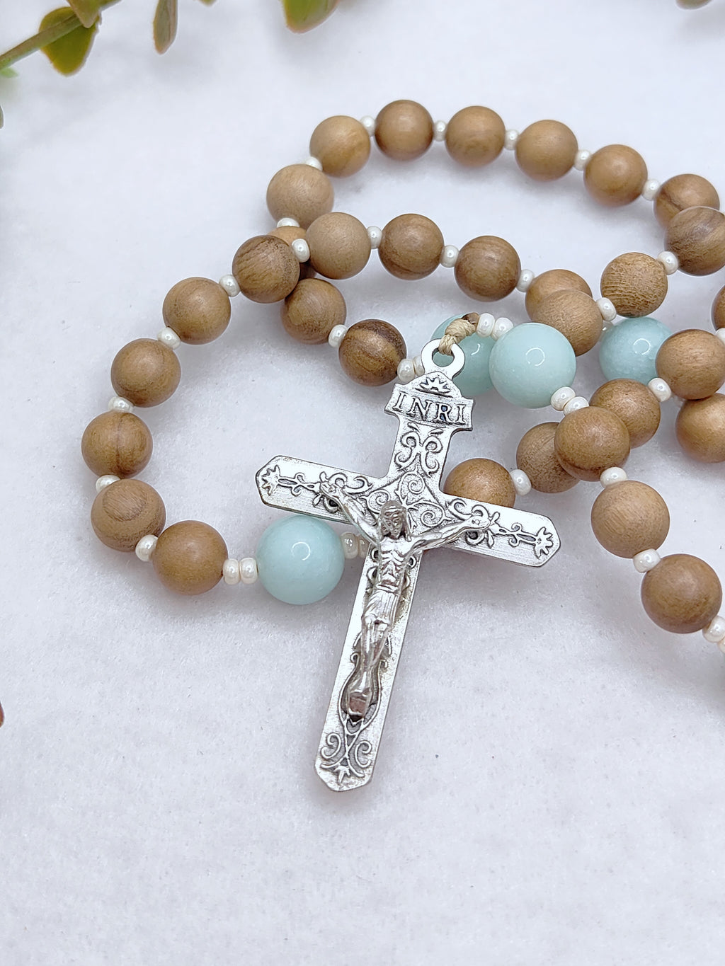 Our Mother of Perpetual Help Olive Wood & Amazonite Rosary