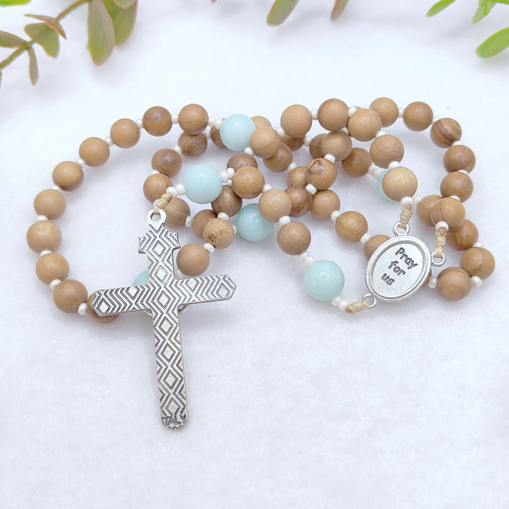 Our Mother of Perpetual Help Olive Wood & Amazonite Rosary