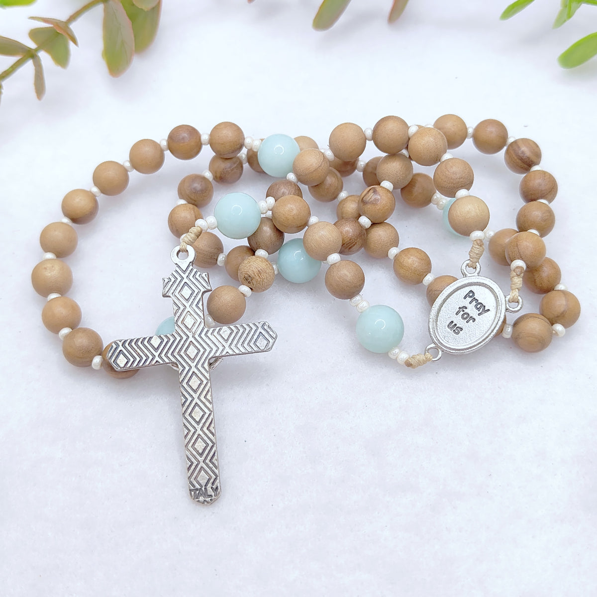 Our Mother of Perpetual Help Olive Wood & Amazonite Rosary