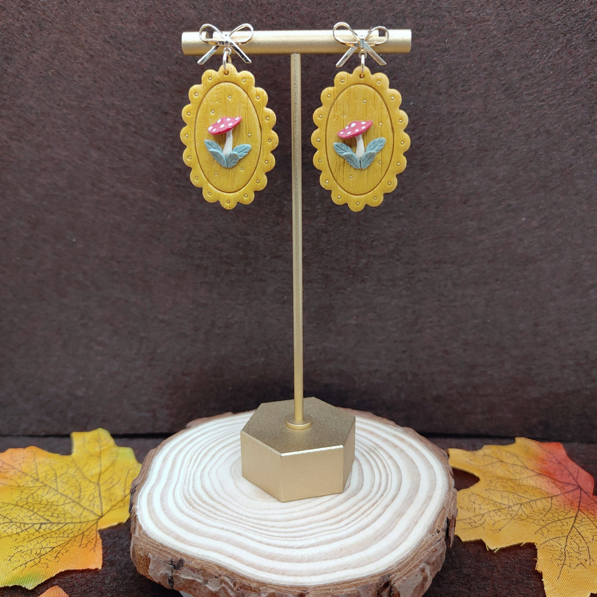 Enchanted Mushroom Cameo Earrings