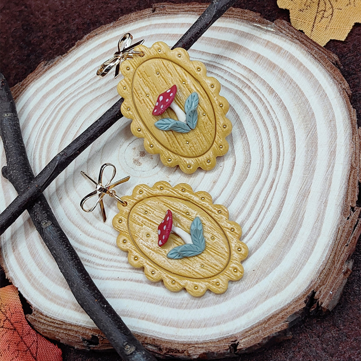 Enchanted Mushroom Cameo Earrings