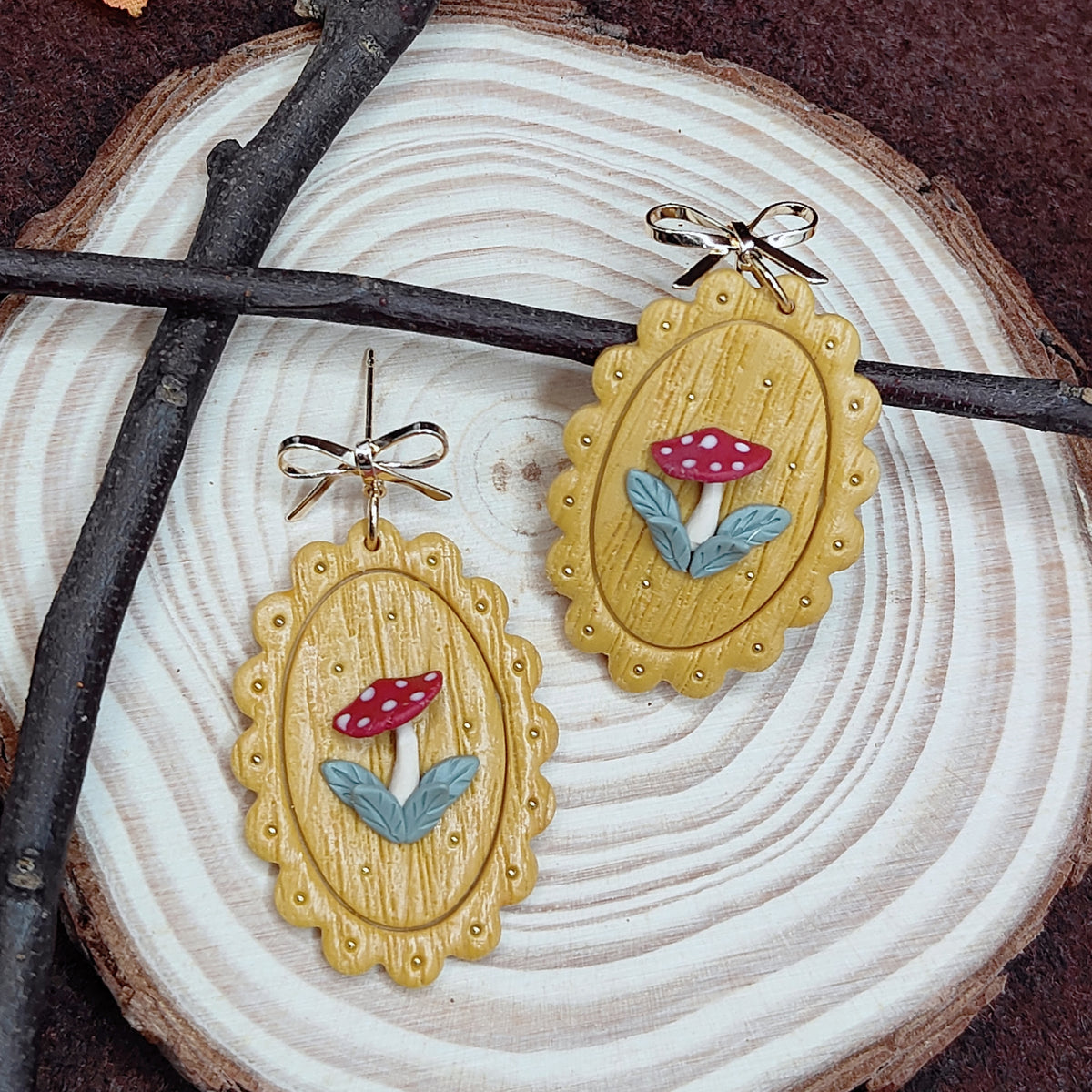 Enchanted Mushroom Cameo Earrings