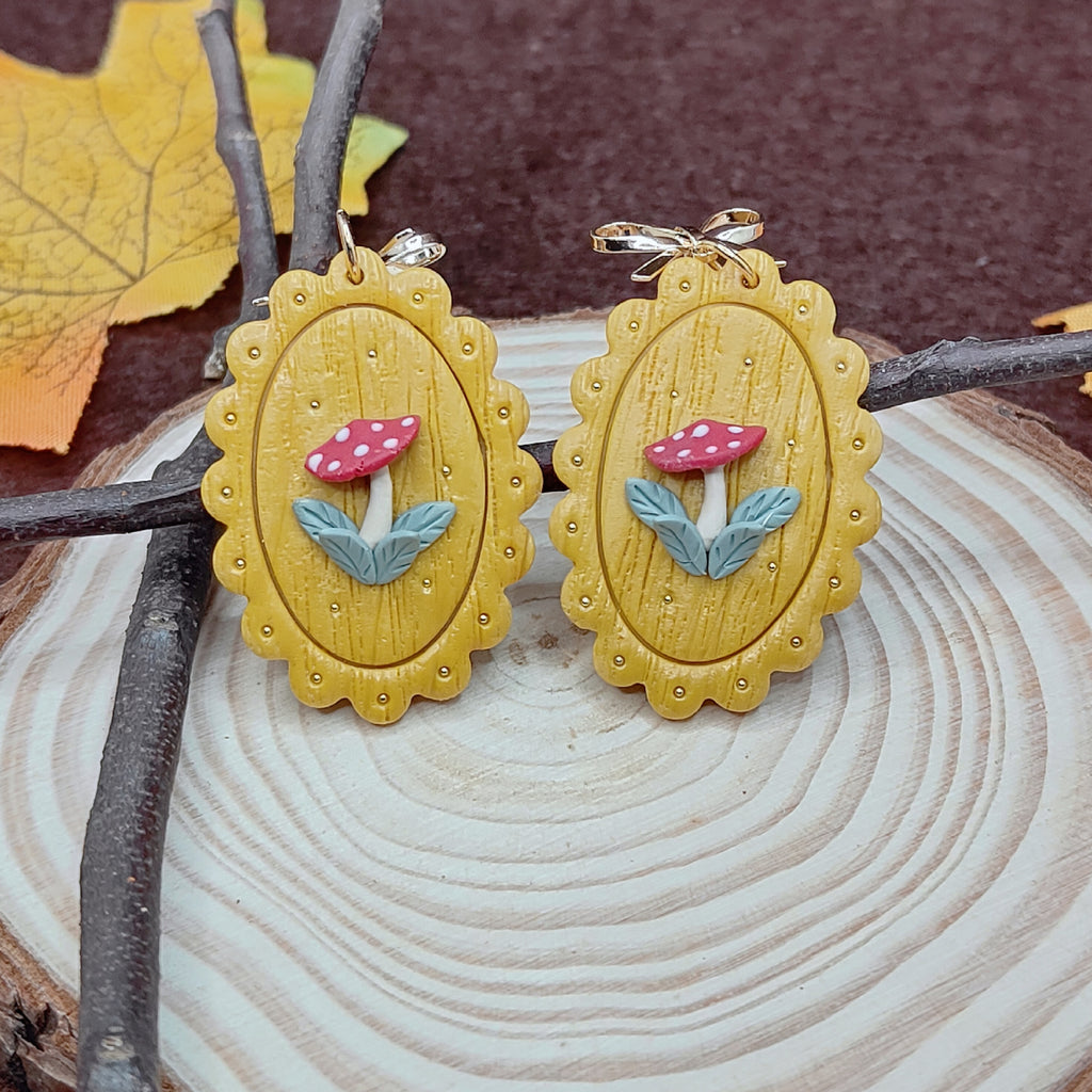 Enchanted Mushroom Cameo Earrings