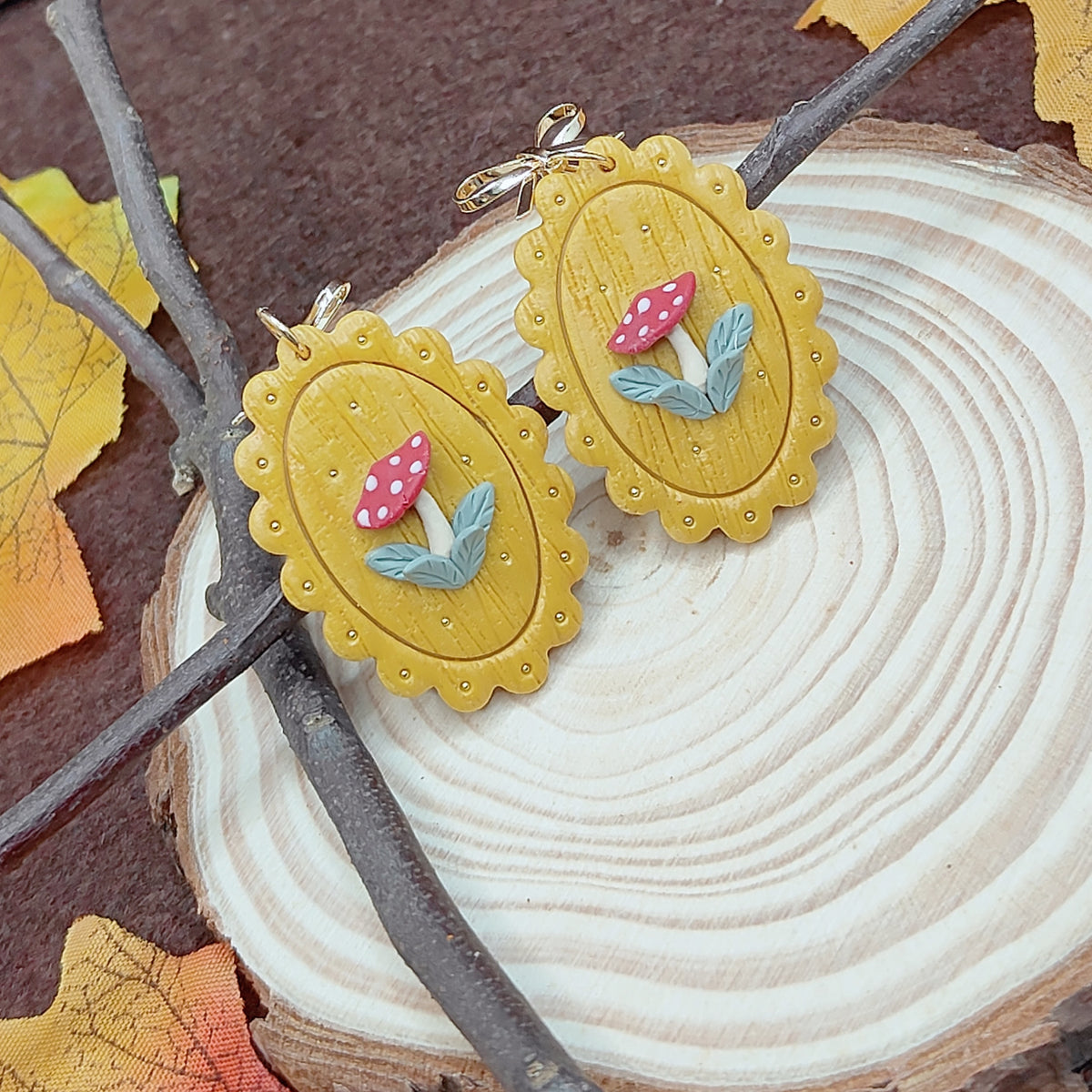 Enchanted Mushroom Cameo Earrings