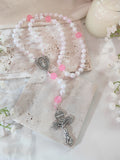 Miraculous Medal Blush Pink Glass Rosary