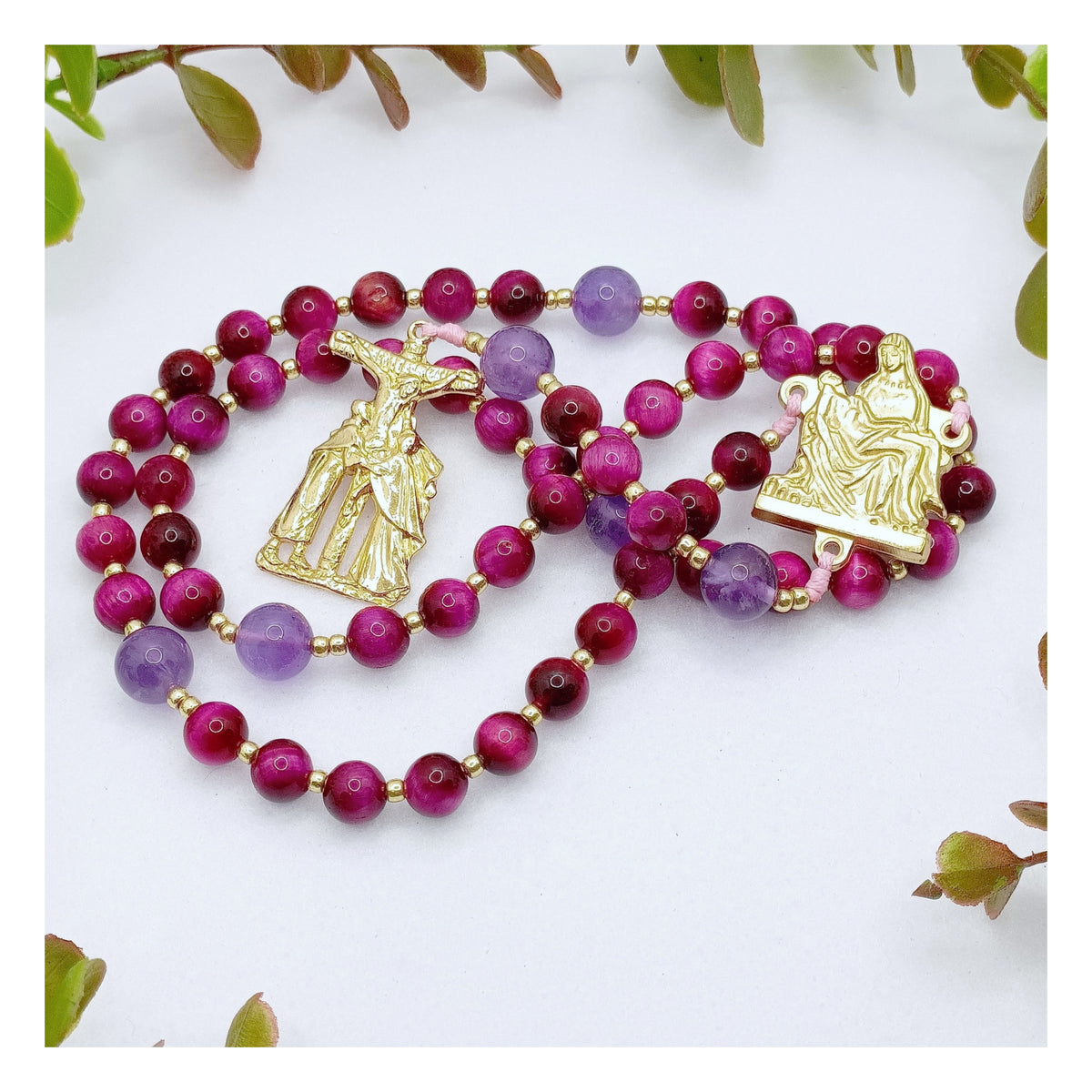 Pieta Love and Sacrifice Tiger Eye & Amethyst Rosary