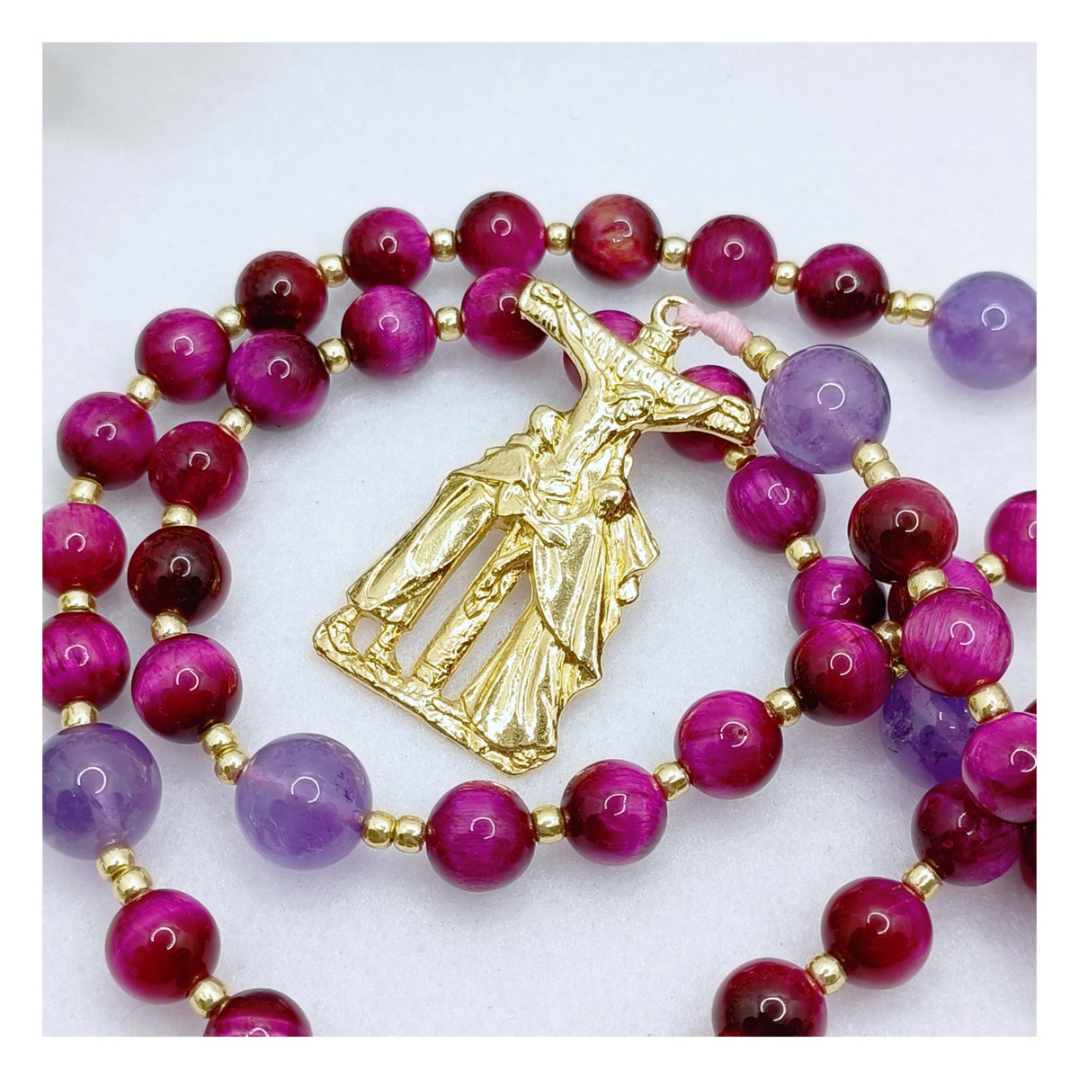 Pieta Love and Sacrifice Tiger Eye & Amethyst Rosary