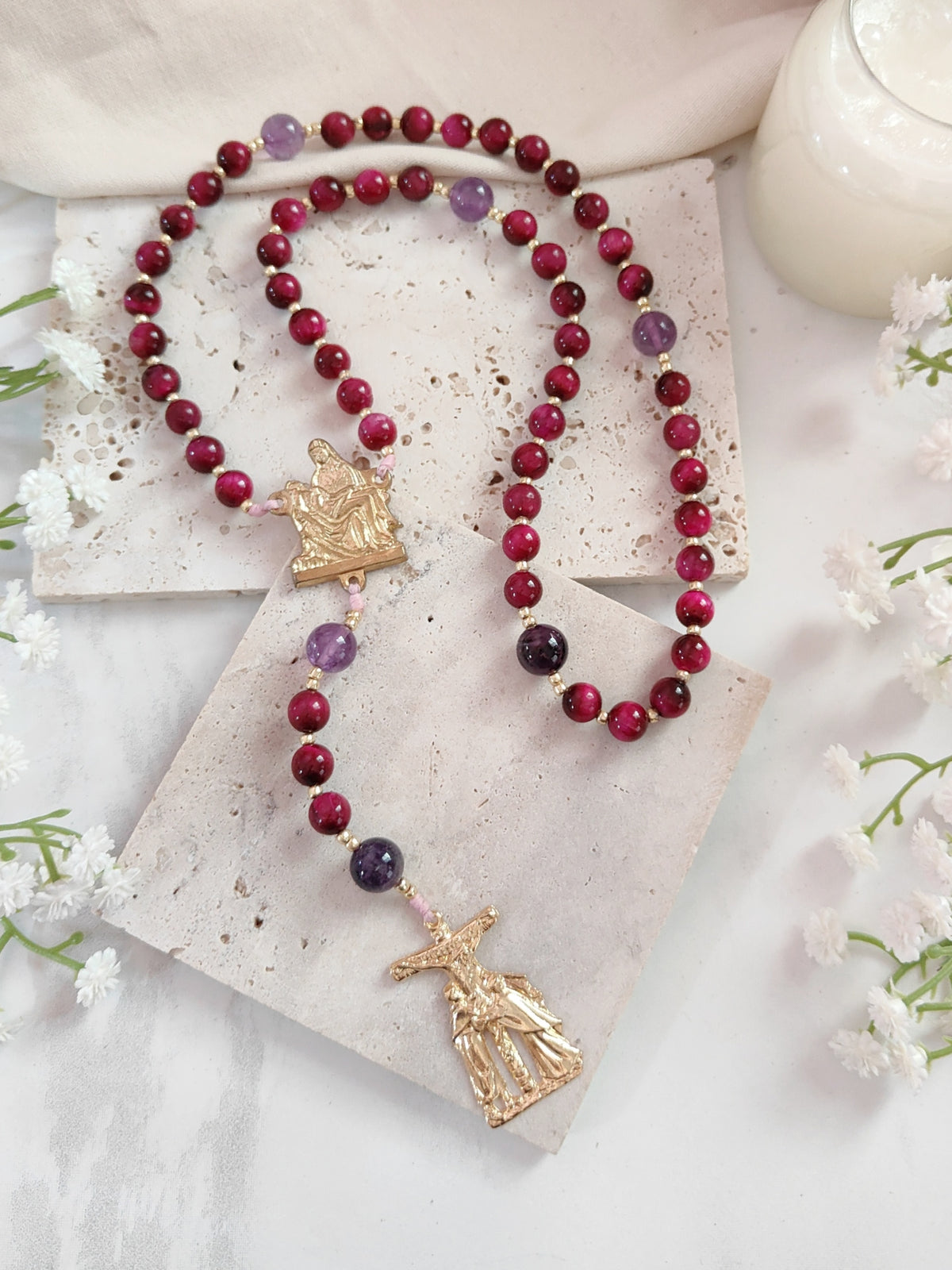 Pieta Love and Sacrifice Tiger Eye & Amethyst Rosary