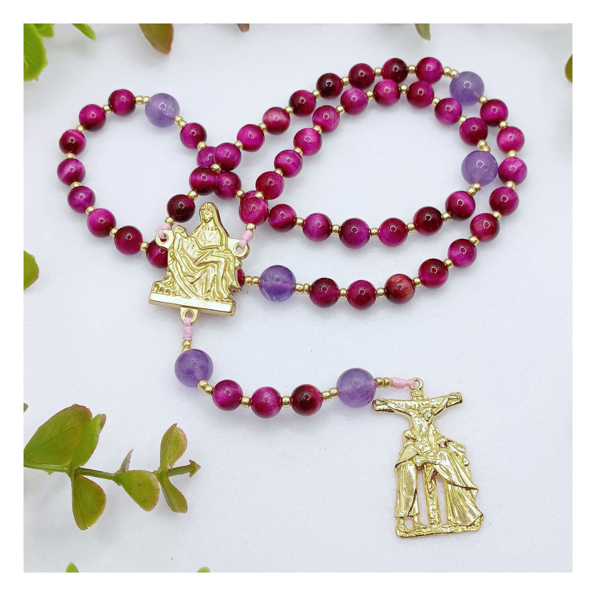 Pieta Love and Sacrifice Tiger Eye & Amethyst Rosary