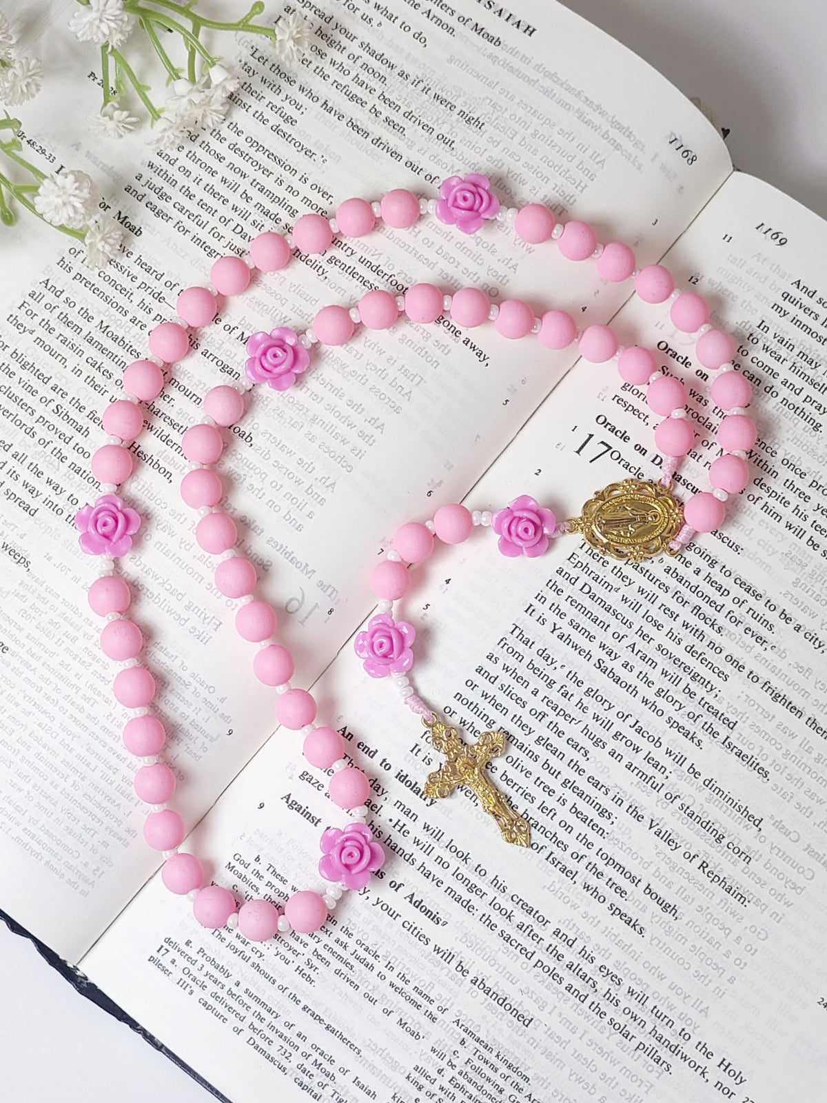 Miraculous Medal Lovely Pink Acrylic & Rose Rosary