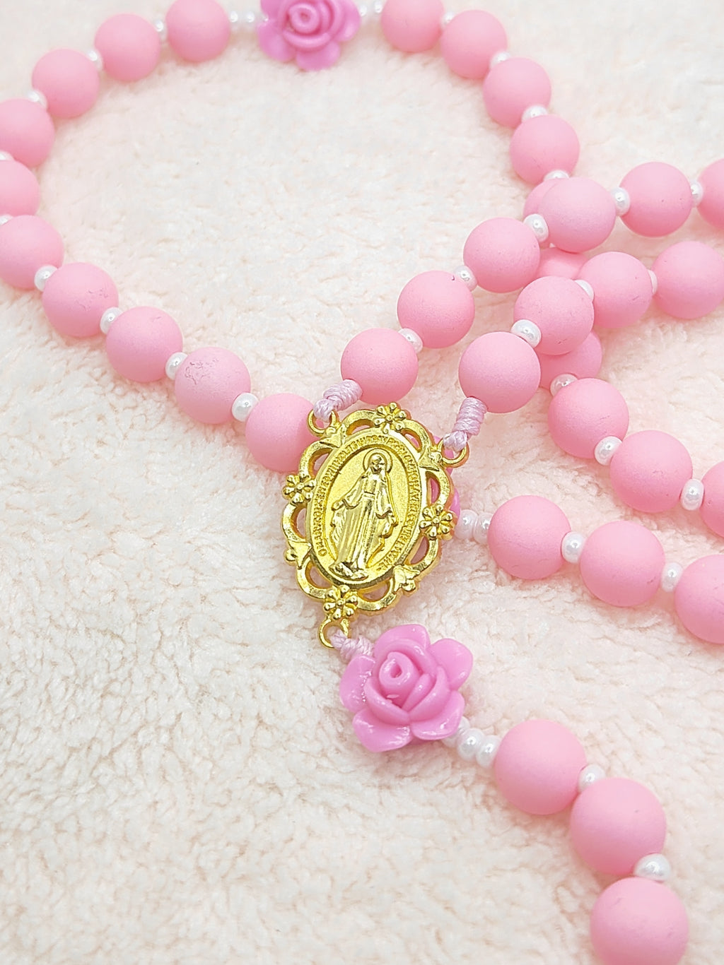 Miraculous Medal Lovely Pink Acrylic & Rose Rosary