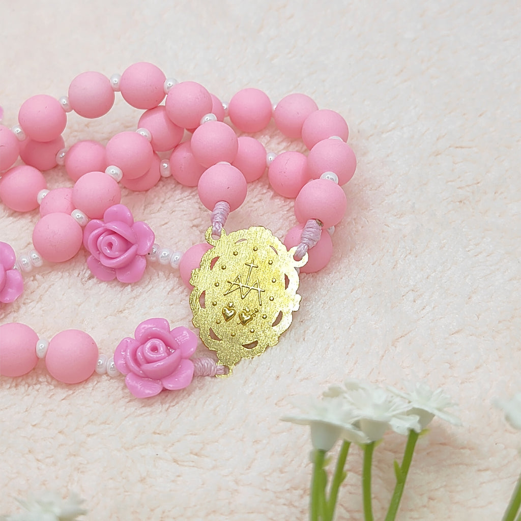 Miraculous Medal Lovely Pink Acrylic & Rose Rosary