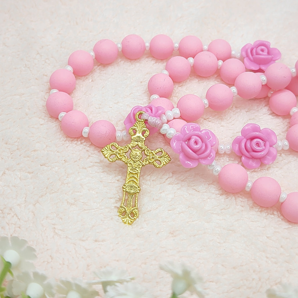 Miraculous Medal Lovely Pink Acrylic & Rose Rosary