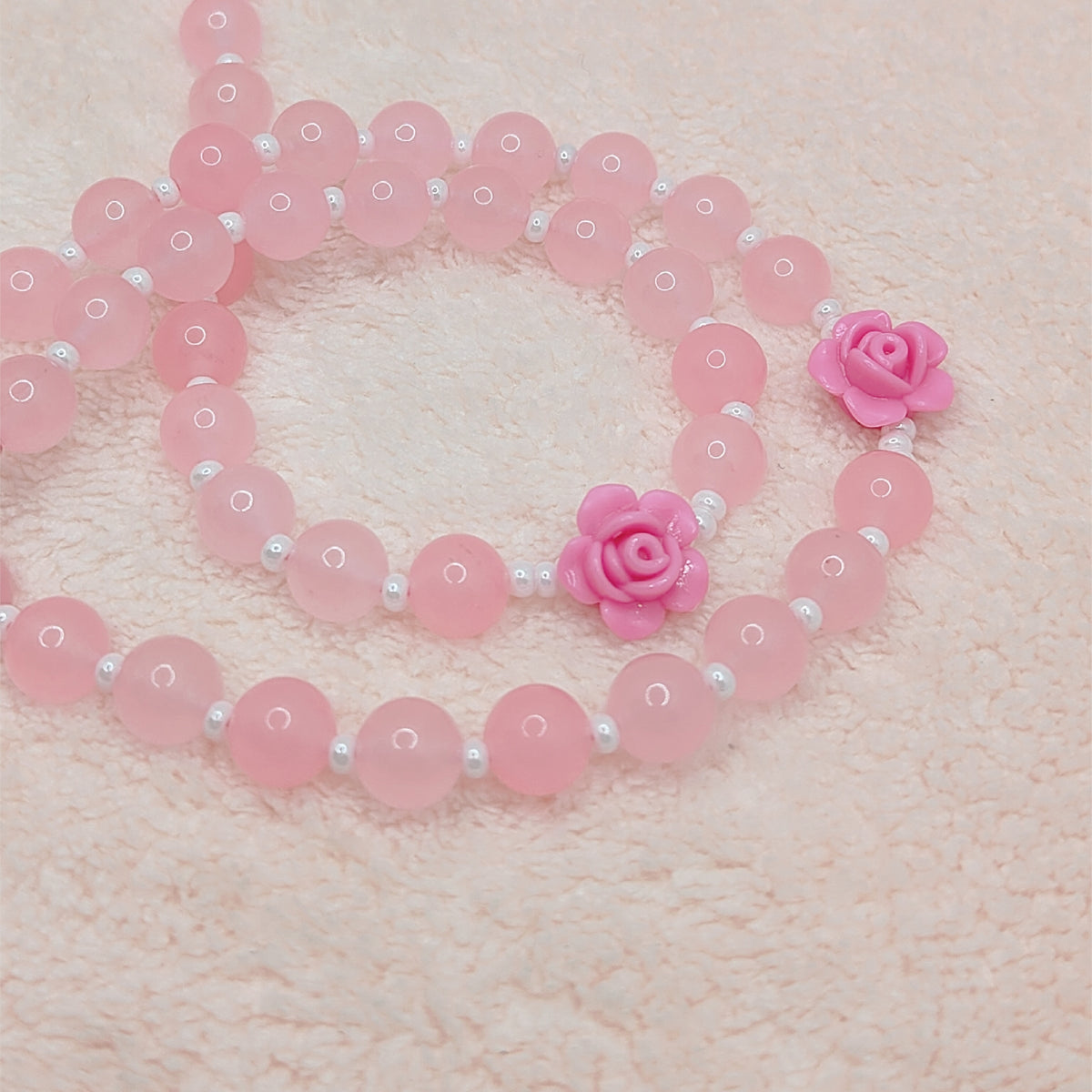 St. Therese of Lisieux Little Flower Pink Agate Rosary