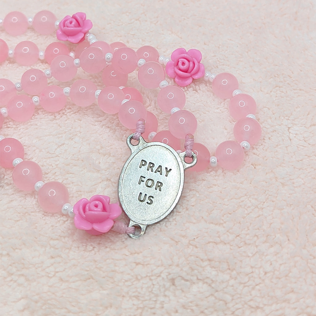 St. Therese of Lisieux Little Flower Pink Agate Rosary