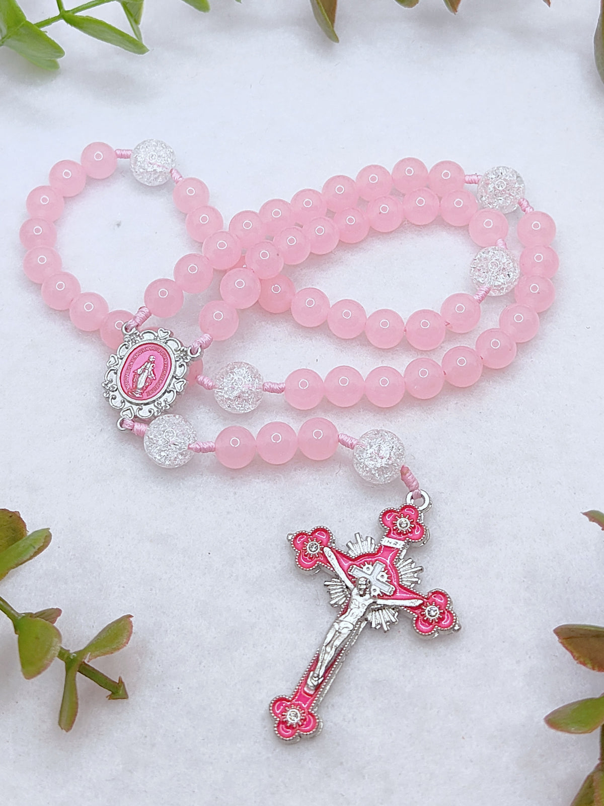 Our Lady of Grace Pink Chalcedony Rosary