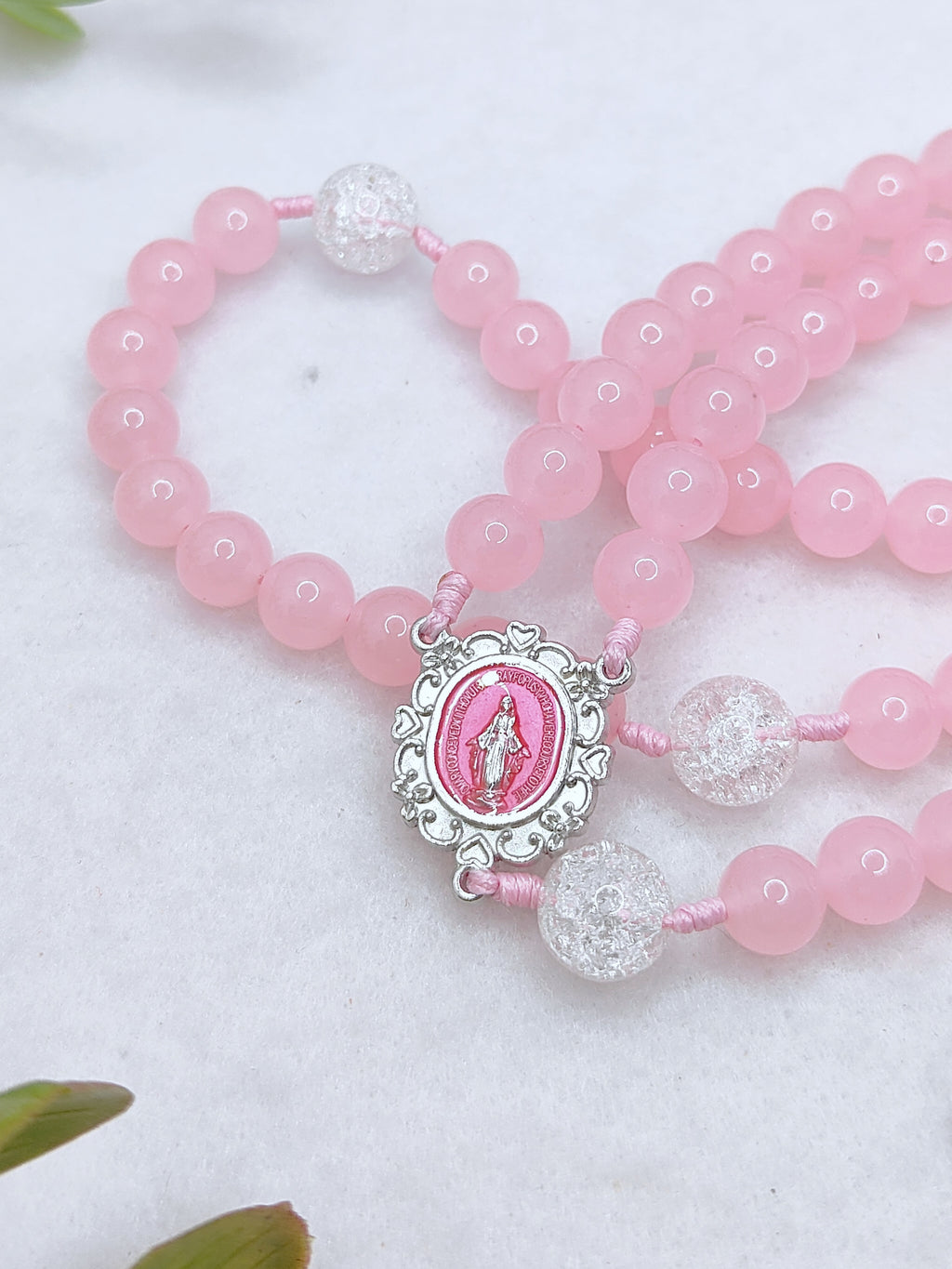 Our Lady of Grace Pink Chalcedony Rosary