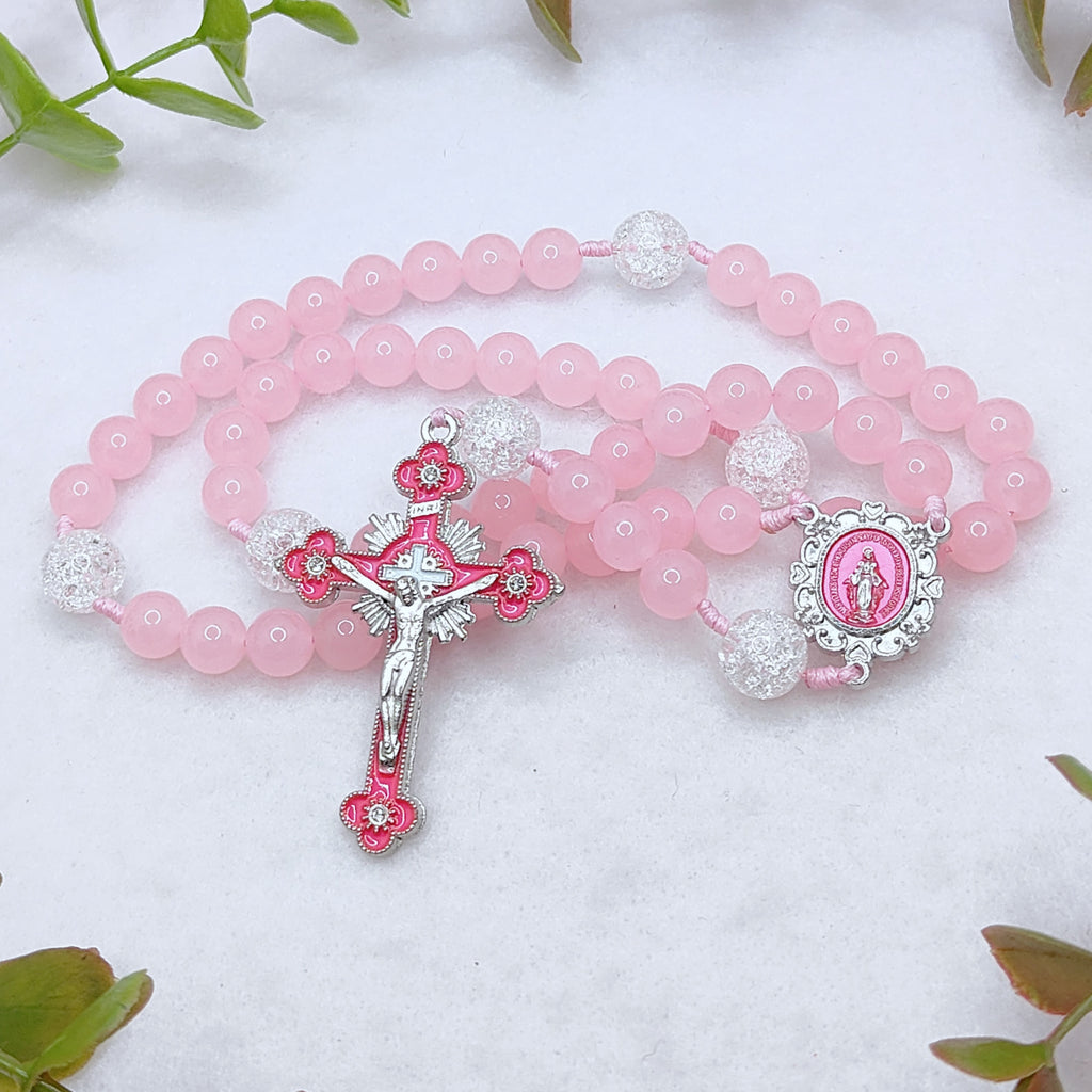 Our Lady of Grace Pink Chalcedony Rosary