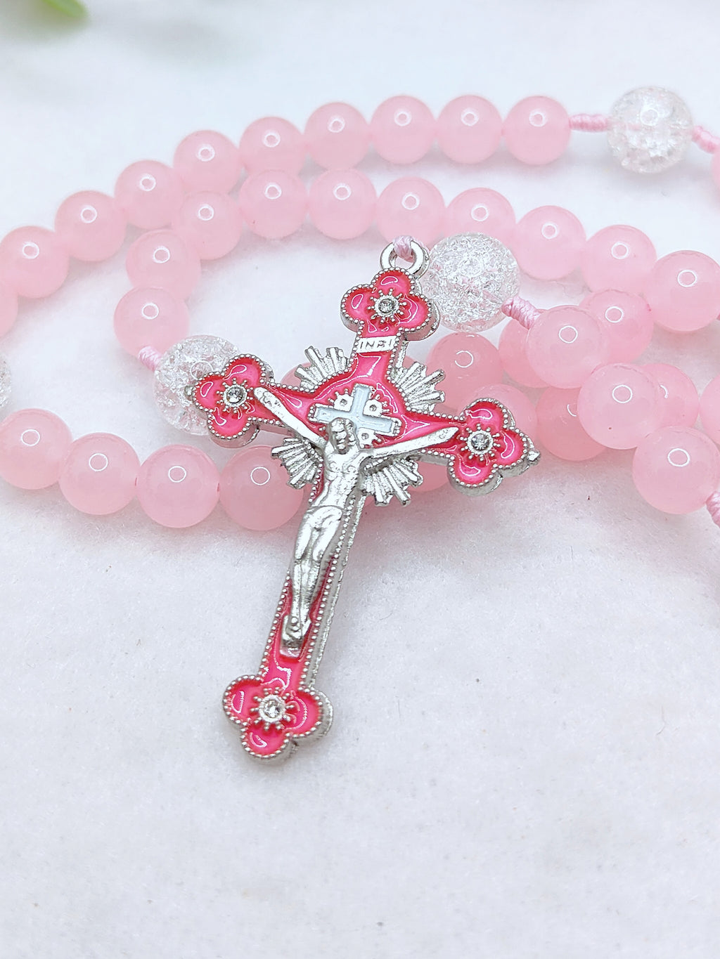 Our Lady of Grace Pink Chalcedony Rosary