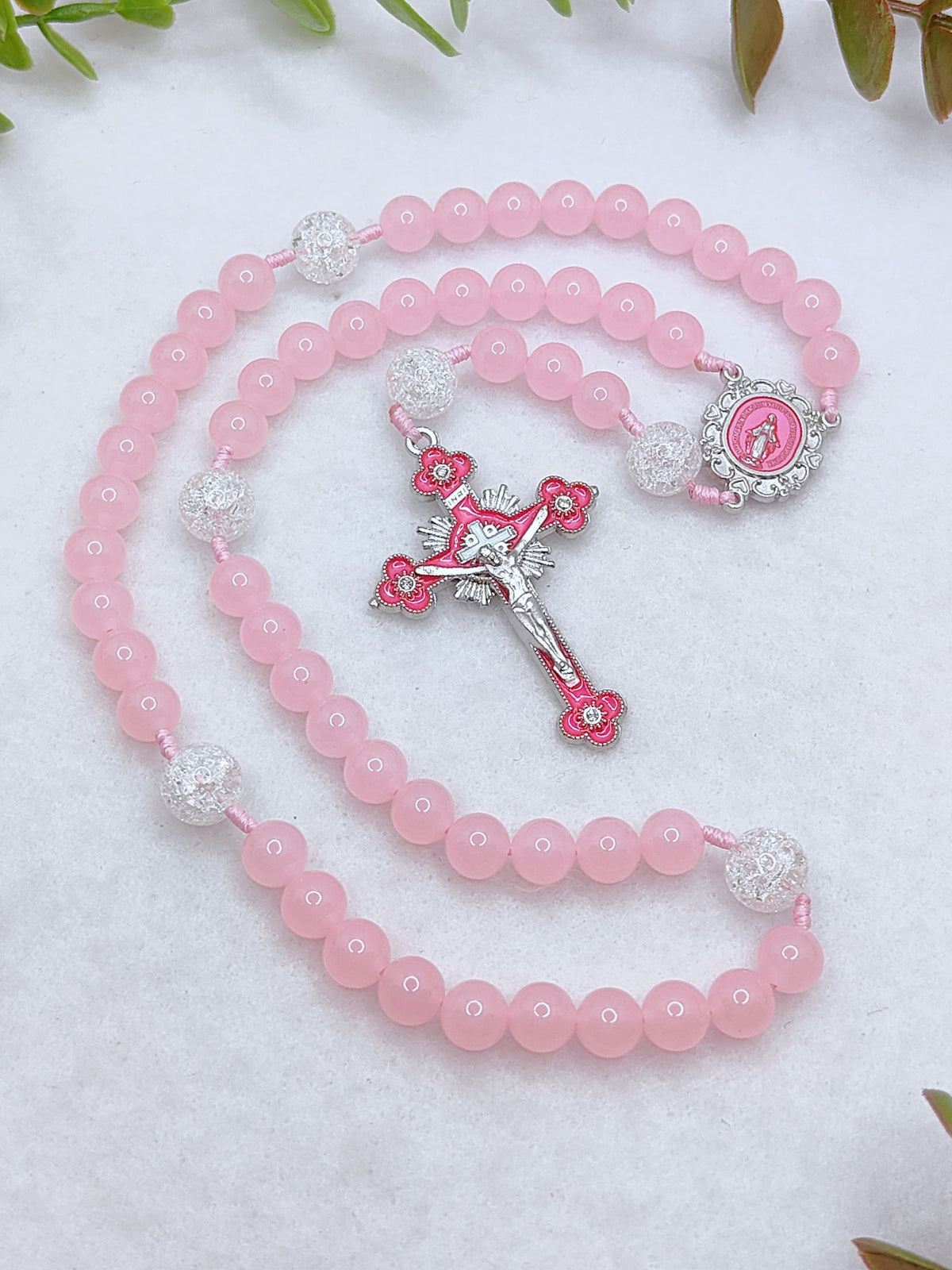 Our Lady of Grace Pink Chalcedony Rosary