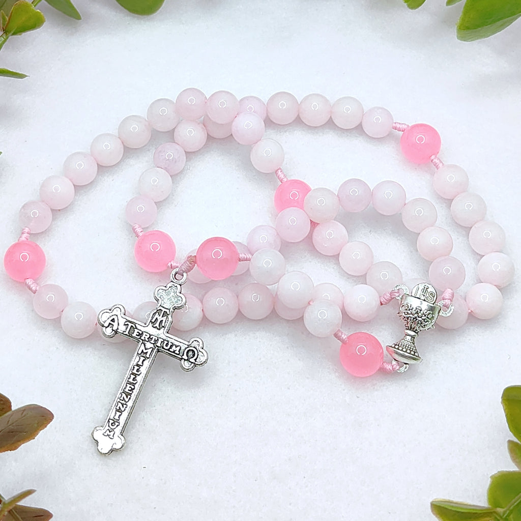 Holy Chalice Devotion Pink Chalcedony Rosary