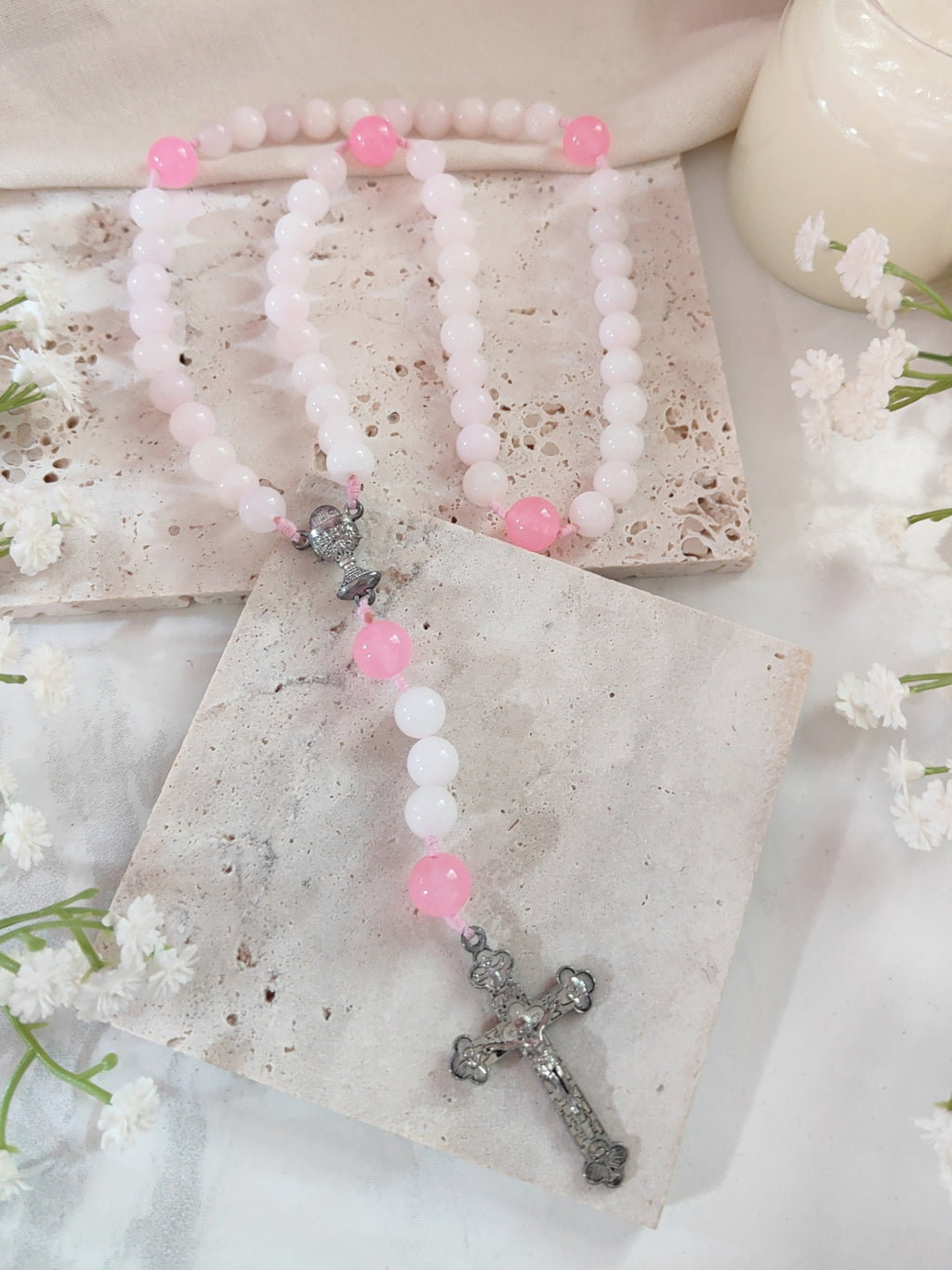 Holy Chalice Devotion Pink Chalcedony Rosary