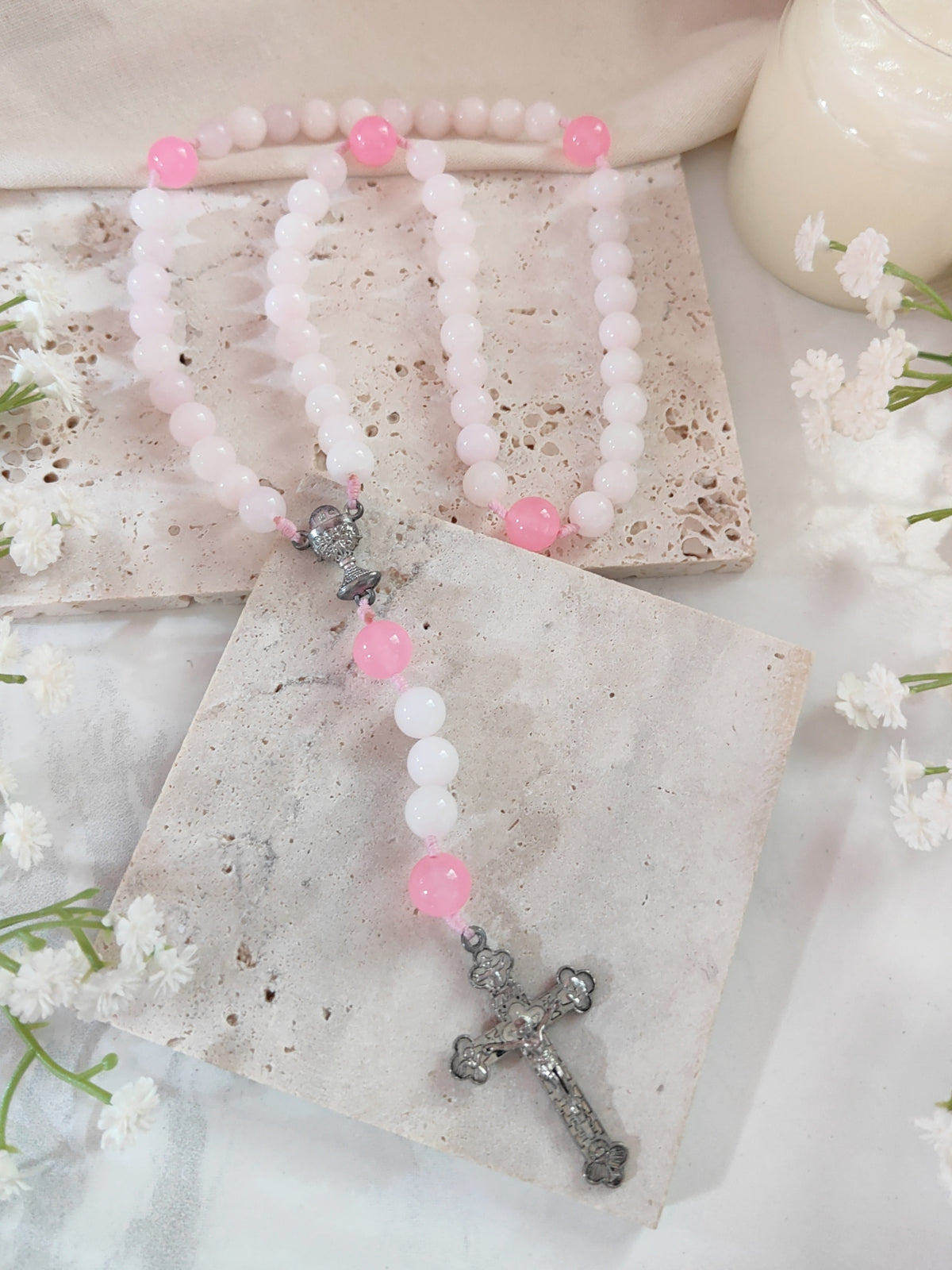 Holy Chalice Devotion Pink Chalcedony Rosary