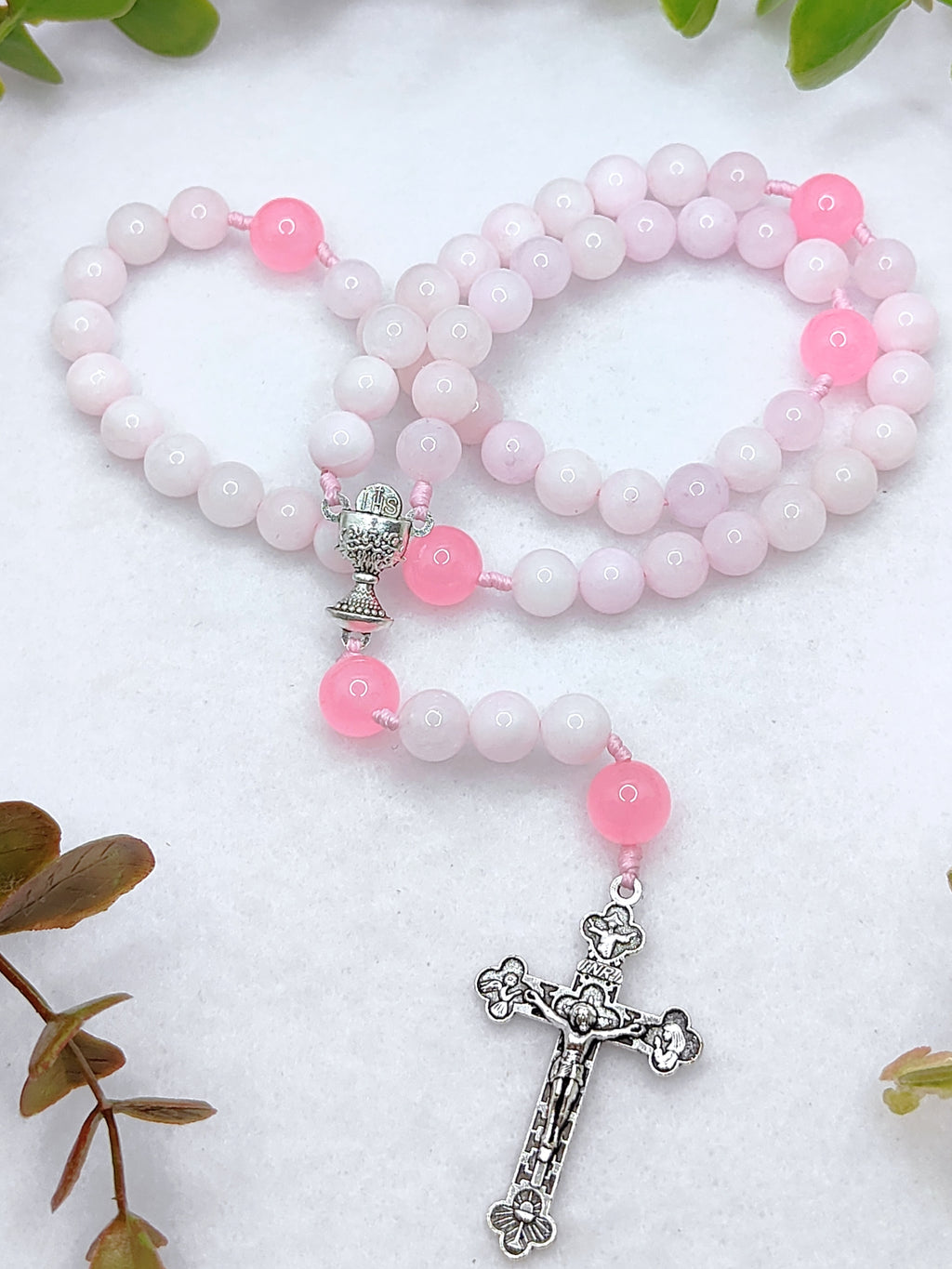 Holy Chalice Devotion Pink Chalcedony Rosary