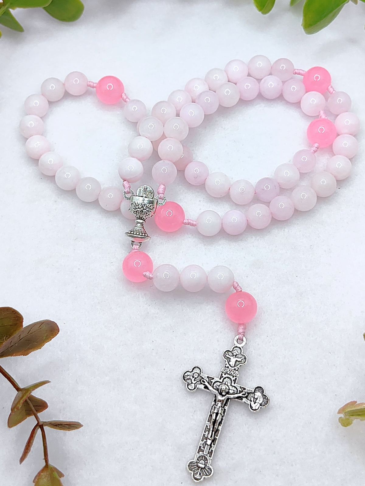 Holy Chalice Devotion Pink Chalcedony Rosary