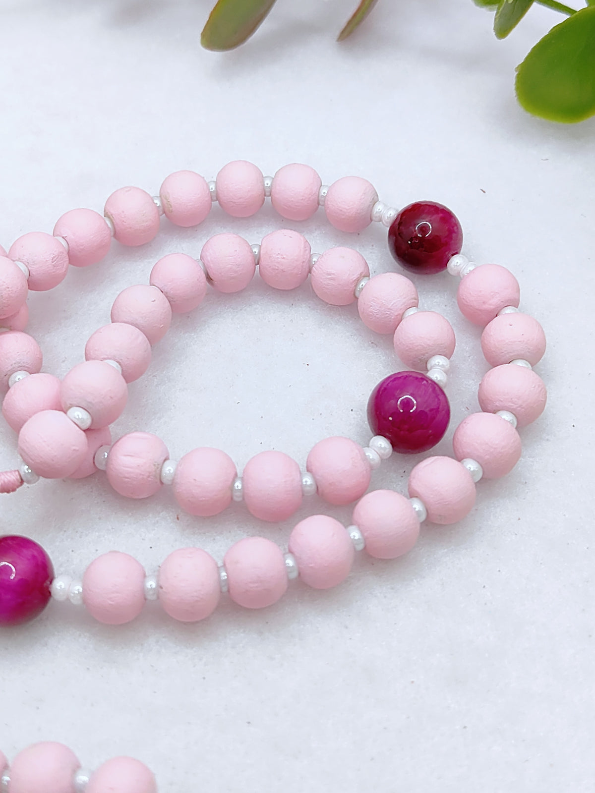 St Therese of Lisieux Pink Wood & Tiger Eye Rosary
