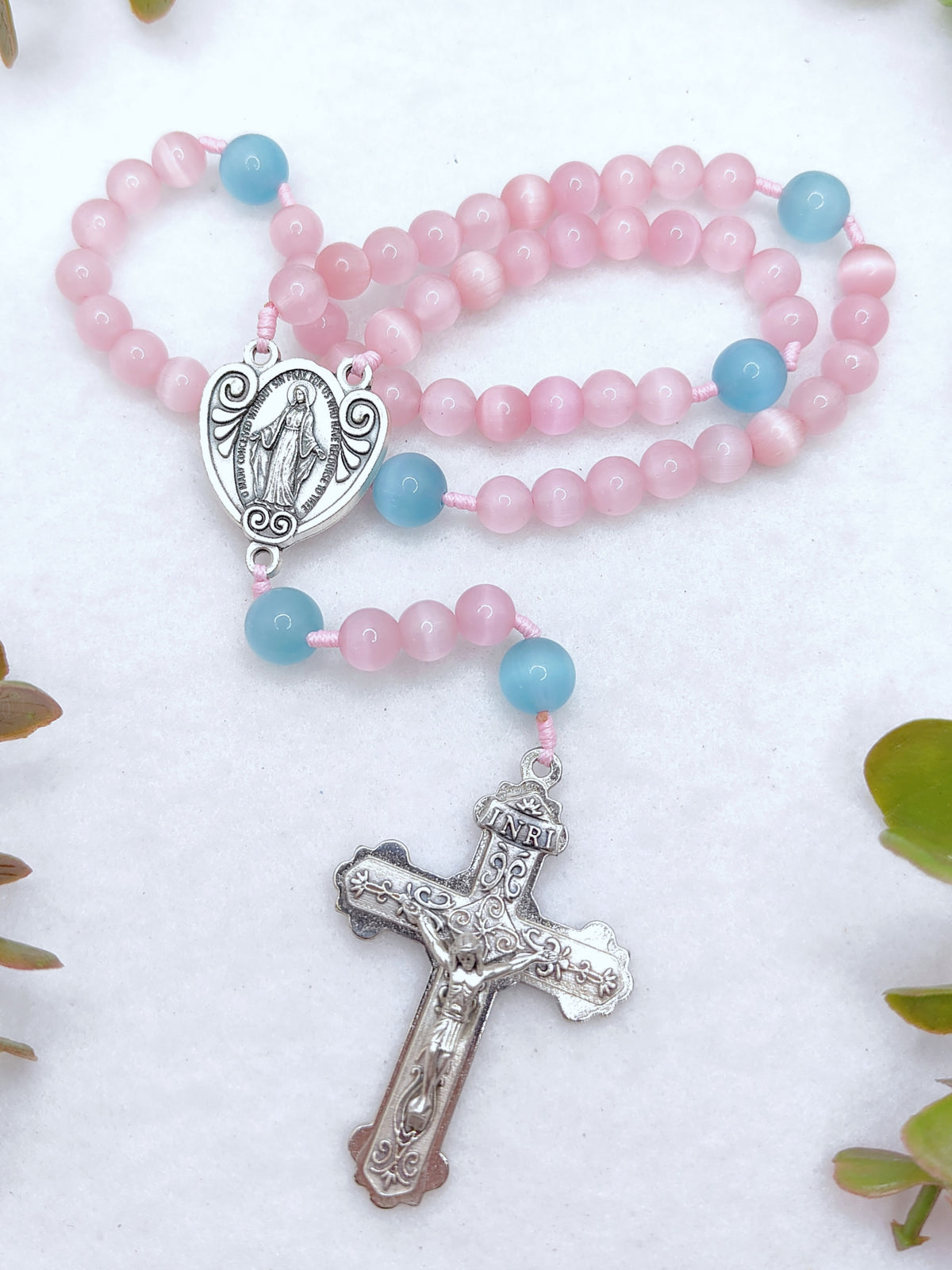 Our Lady of Grace Pink Cat Eye Rosary