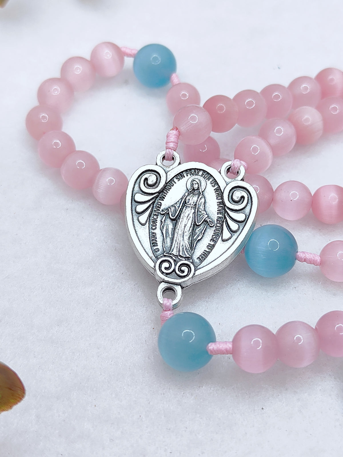 Our Lady of Grace Pink Cat Eye Rosary