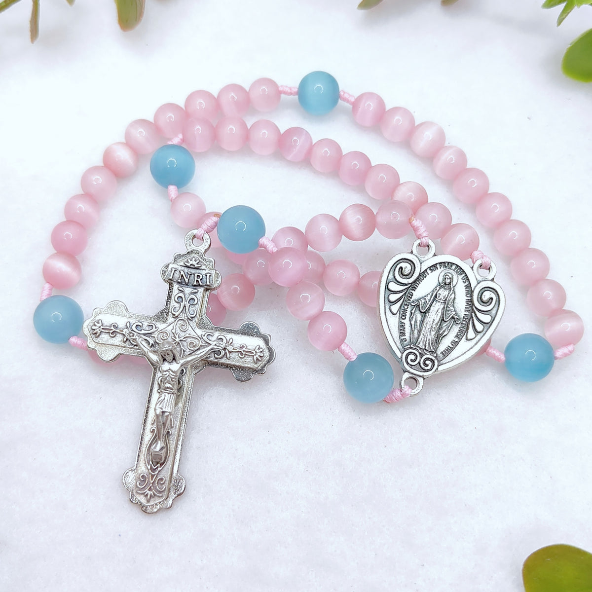Our Lady of Grace Pink Cat Eye Rosary
