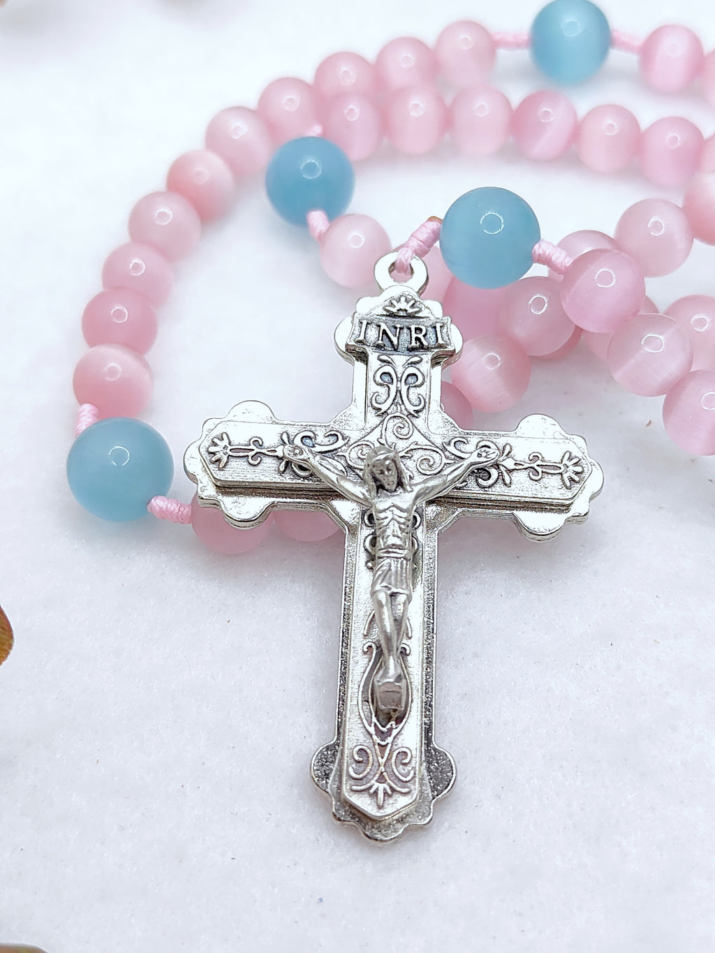 Our Lady of Grace Pink Cat Eye Rosary