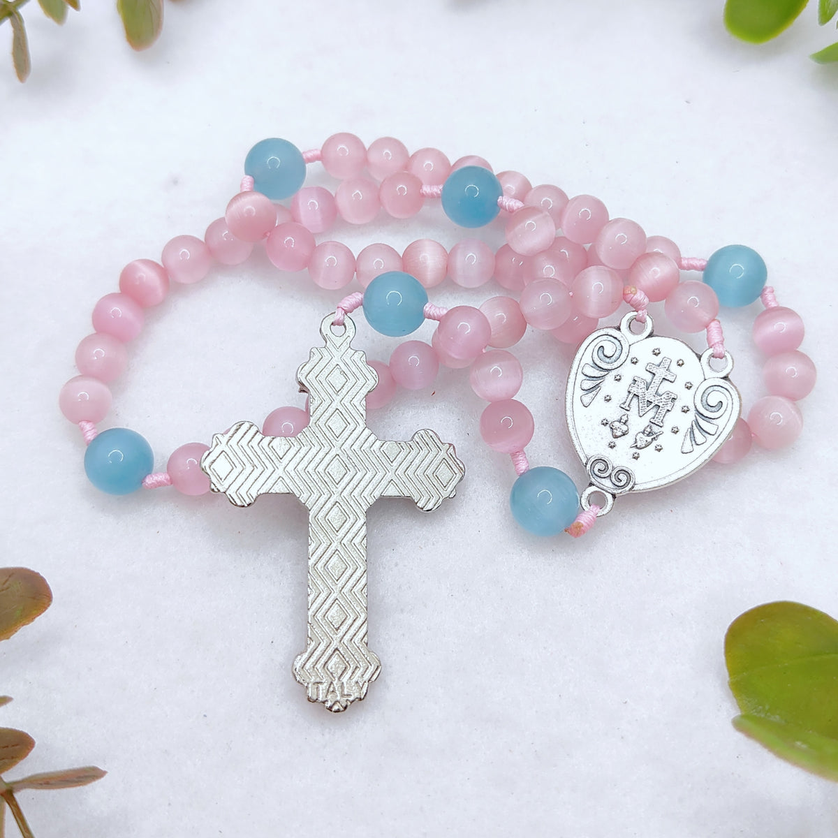 Our Lady of Grace Pink Cat Eye Rosary