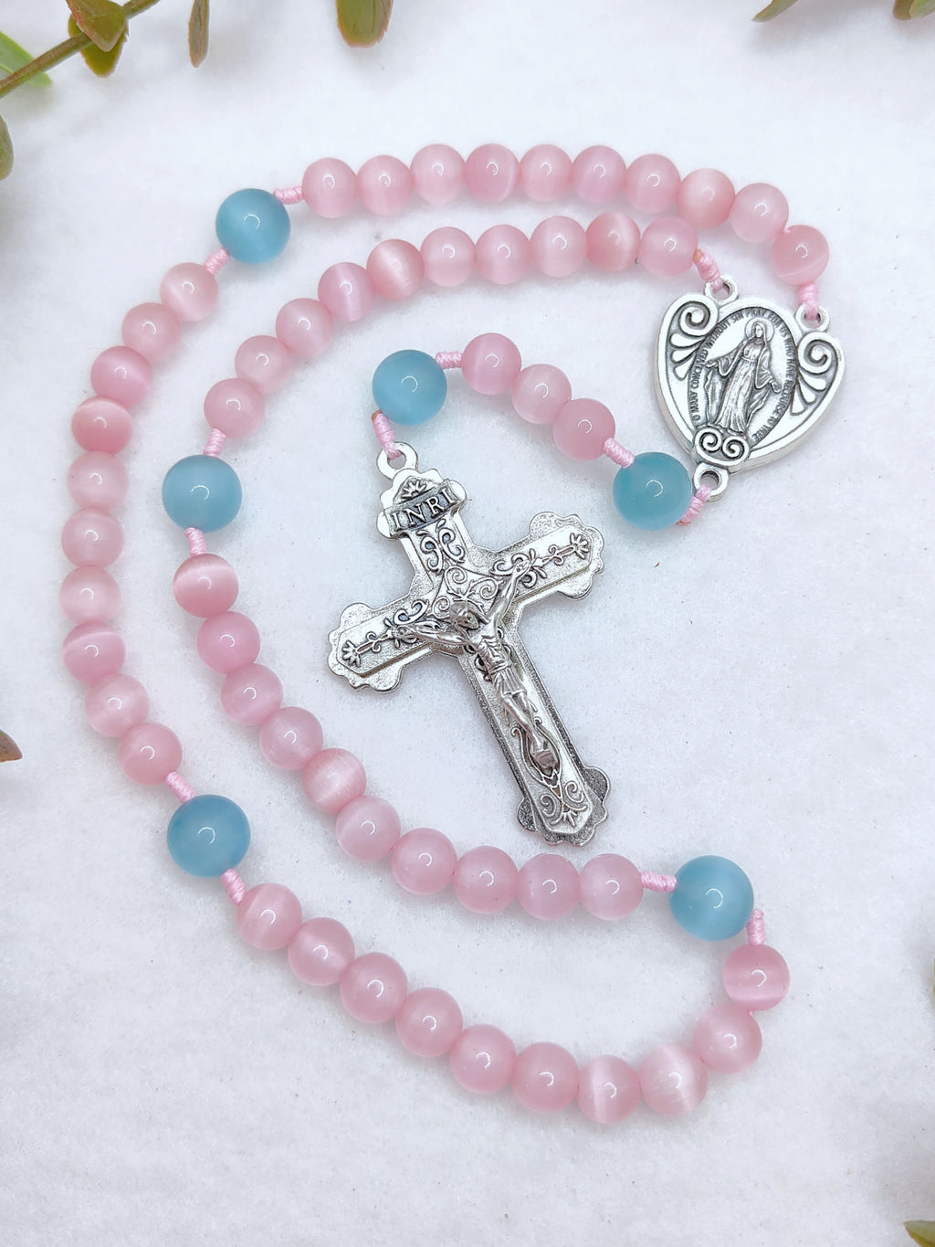 Our Lady of Grace Pink Cat Eye Rosary