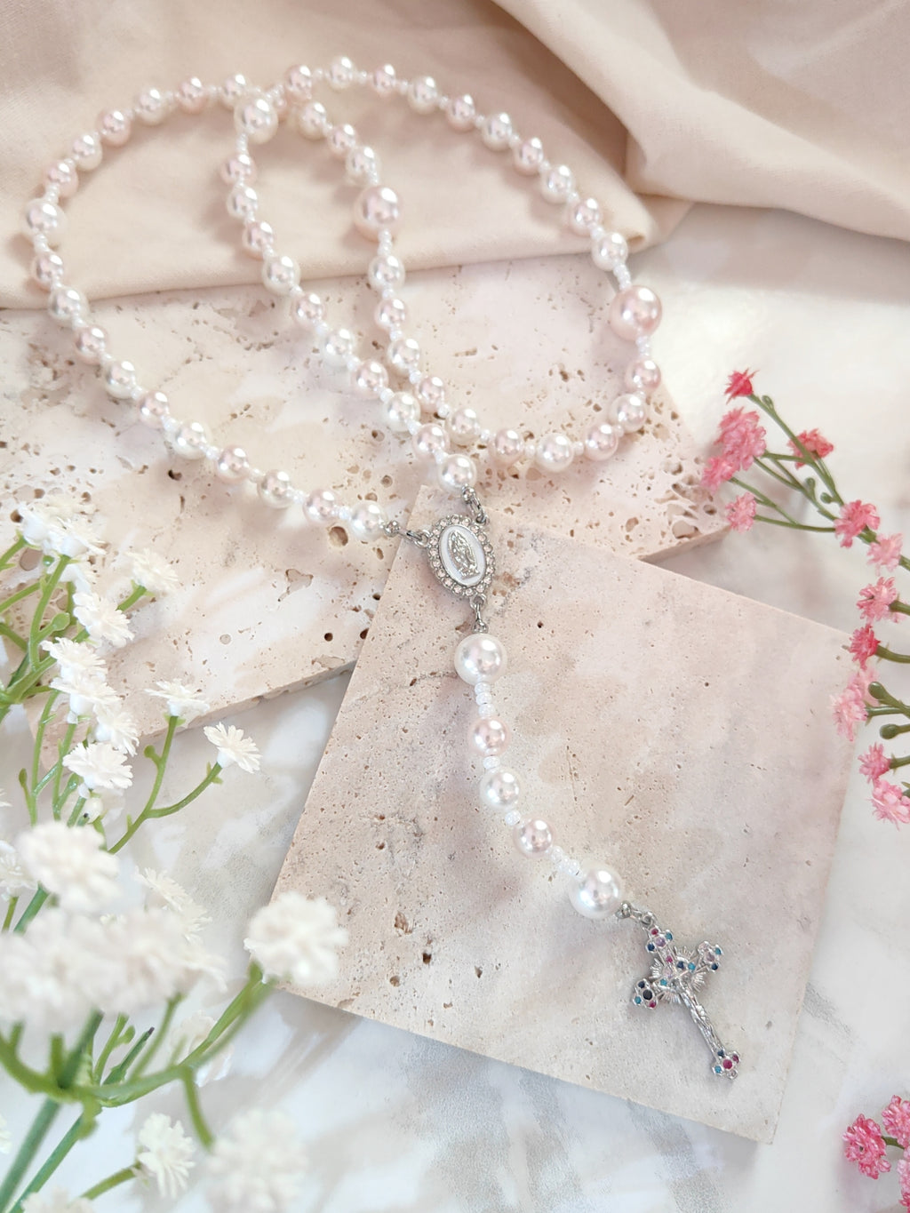 Our Lady of Guadalupe Peace & Love Pearl Rosary