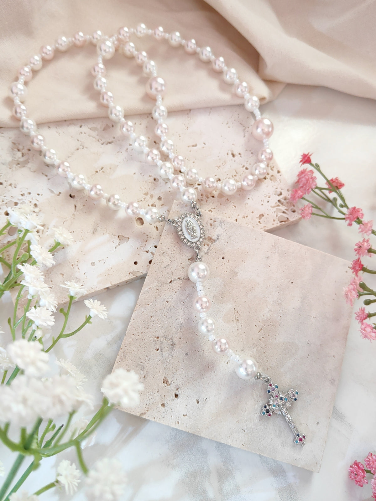 Our Lady of Guadalupe Peace & Love Pearl Rosary