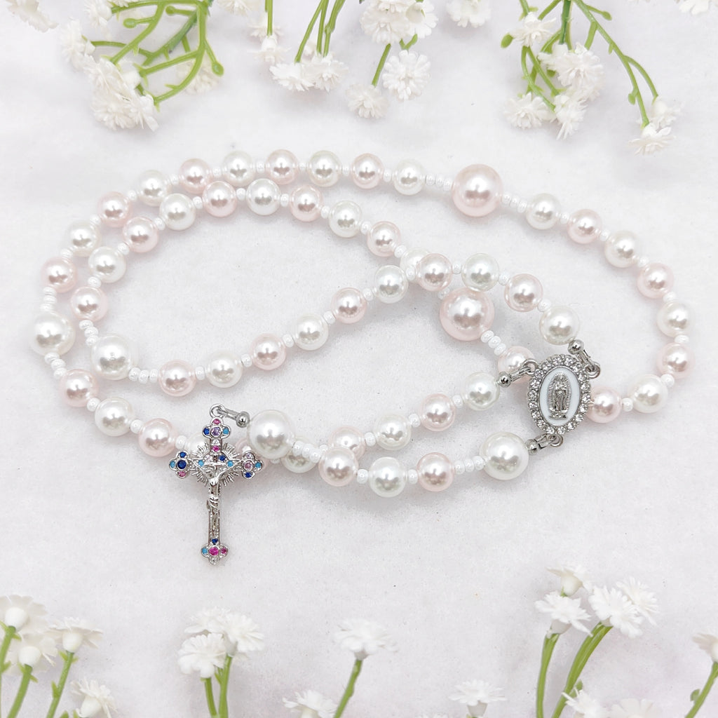Our Lady of Guadalupe Peace & Love Pearl Rosary