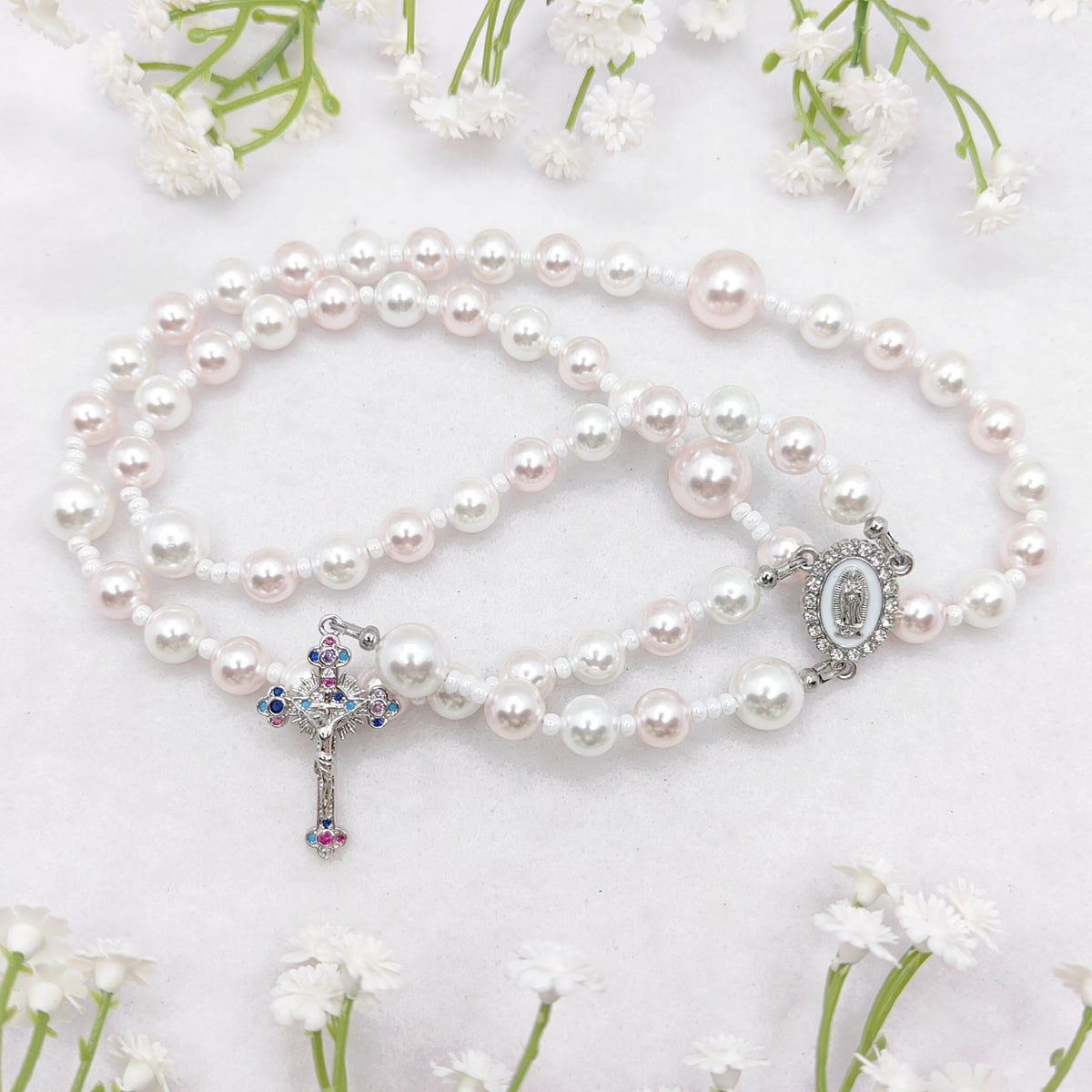 Our Lady of Guadalupe Peace & Love Pearl Rosary