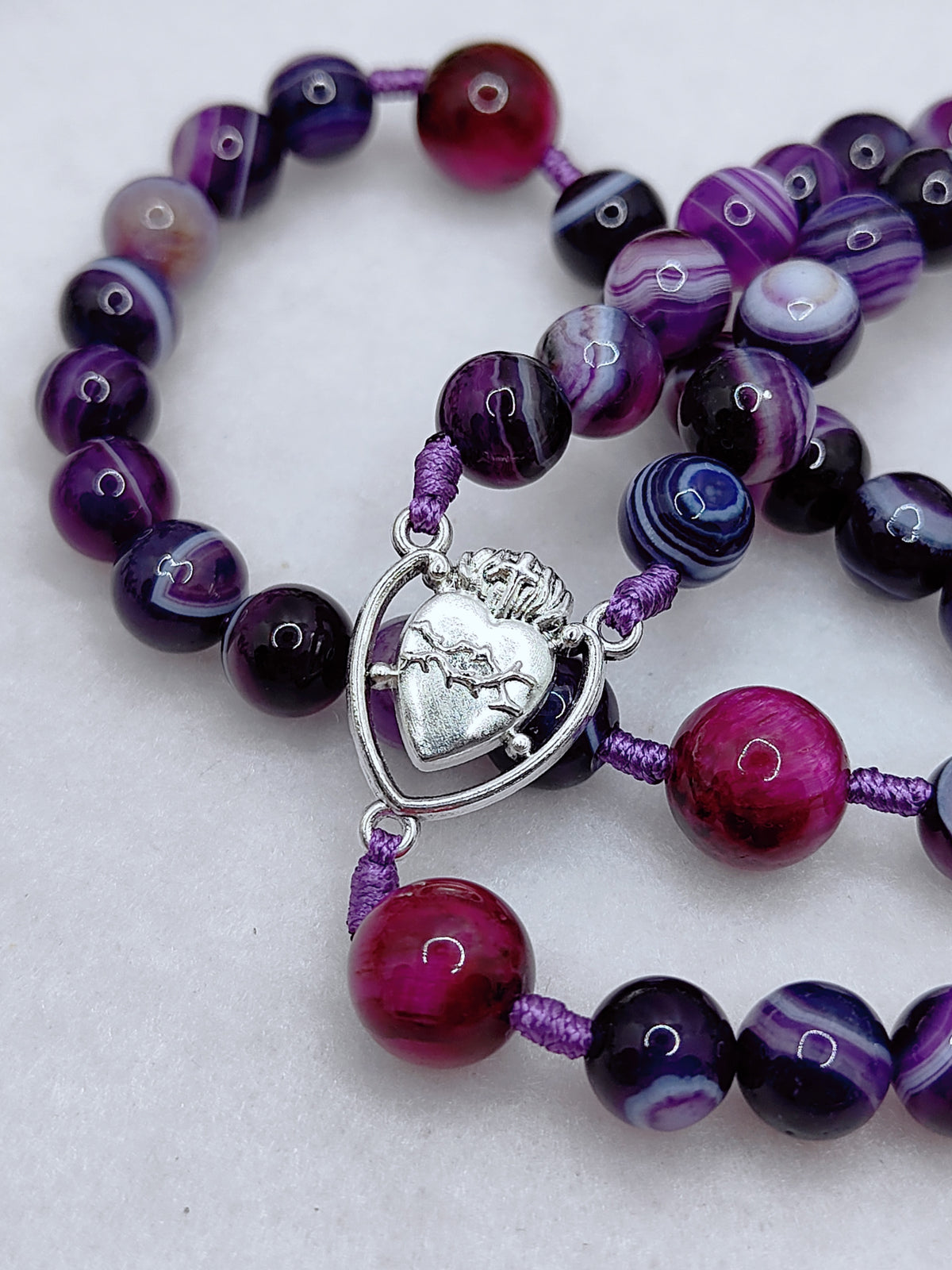 Sacred Heart Of Jesus Purple Agate & Tiger Eye Rosary