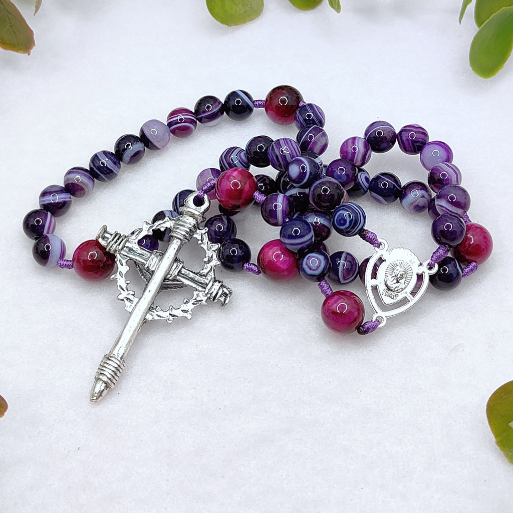 Sacred Heart Of Jesus Purple Agate & Tiger Eye Rosary
