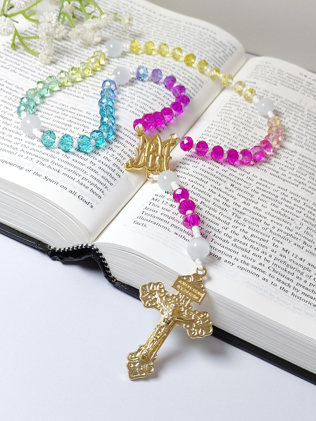 Miraculous Medal Rainbow Crystal Rosary