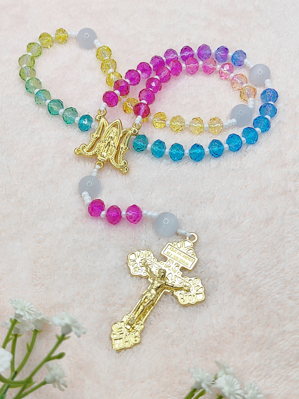 Miraculous Medal Rainbow Crystal Rosary