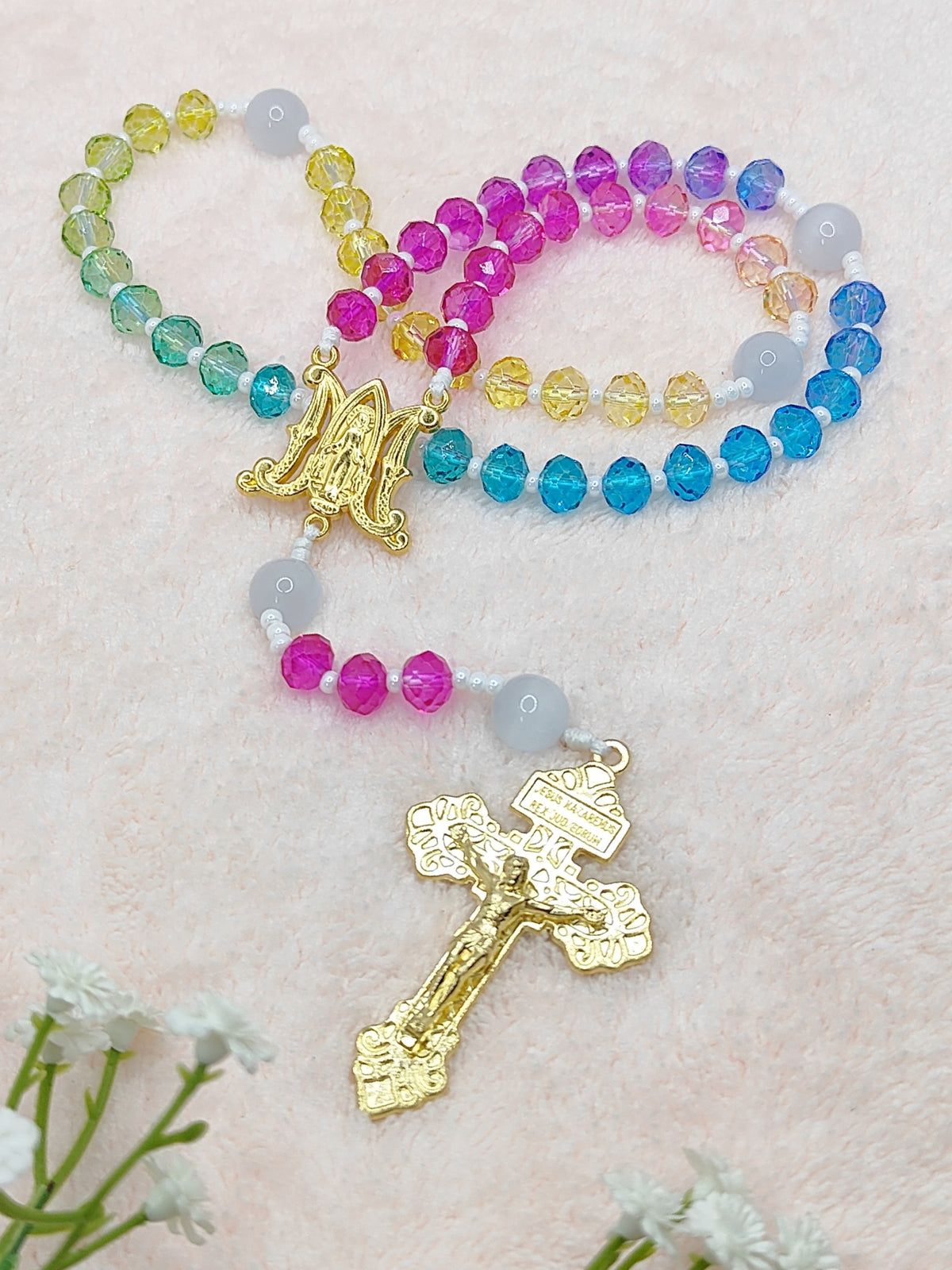 Miraculous Medal Rainbow Crystal Rosary