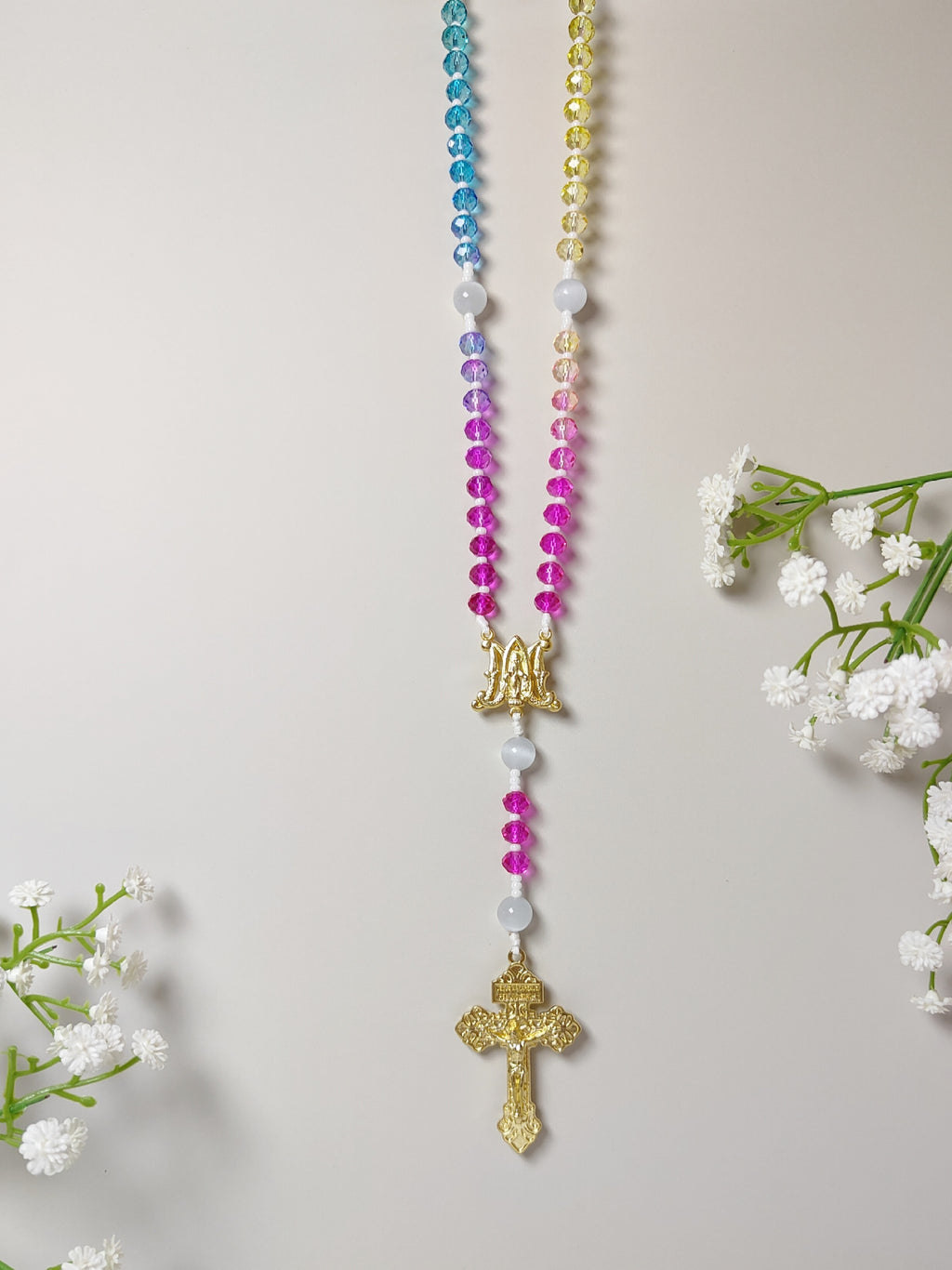 Miraculous Medal Rainbow Crystal Rosary