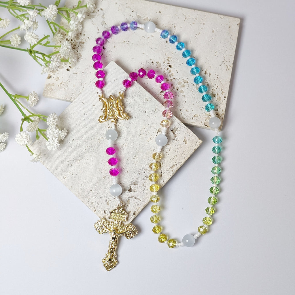 Miraculous Medal Rainbow Crystal Rosary